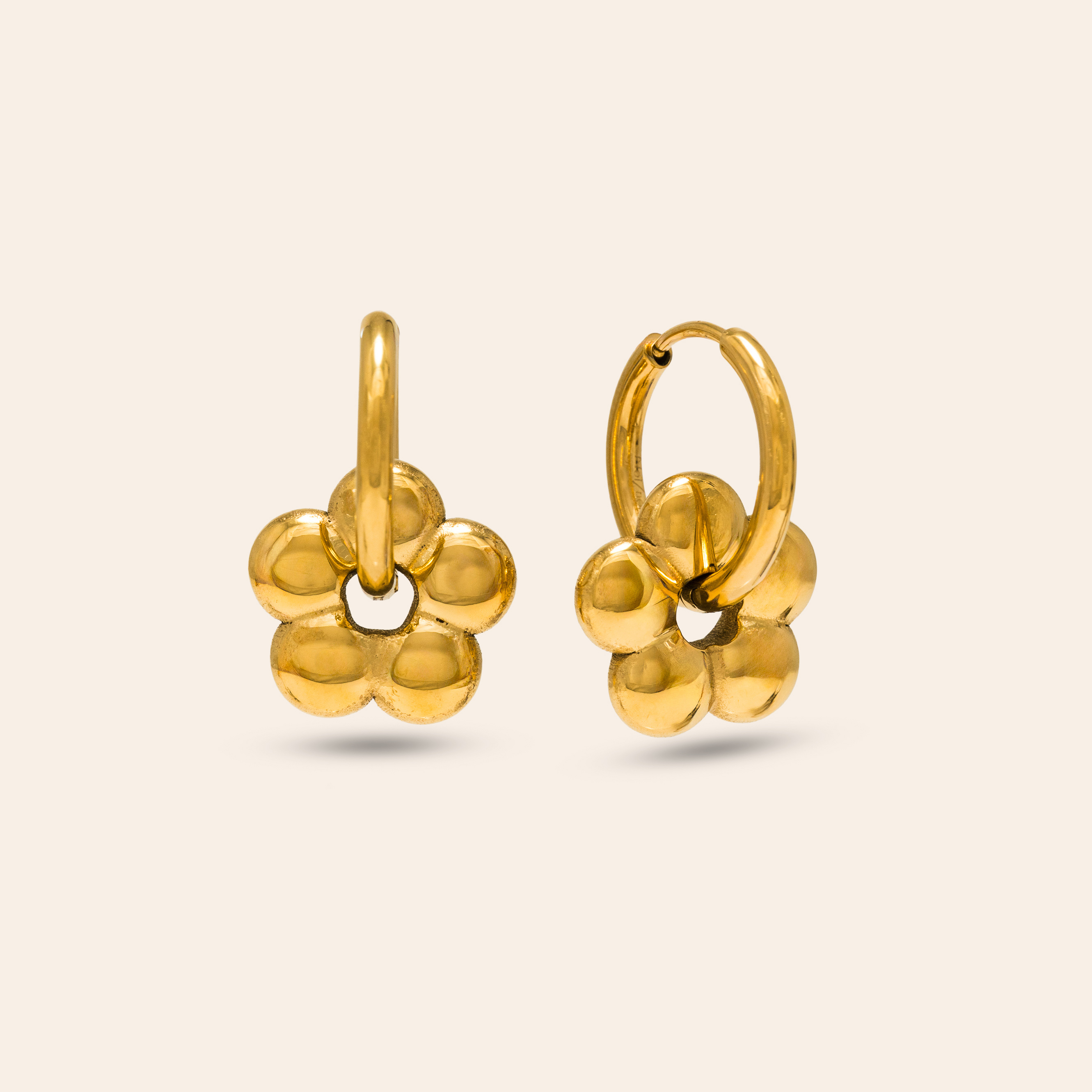 Picture of Daisy Charm Hoop Earrings - Gold