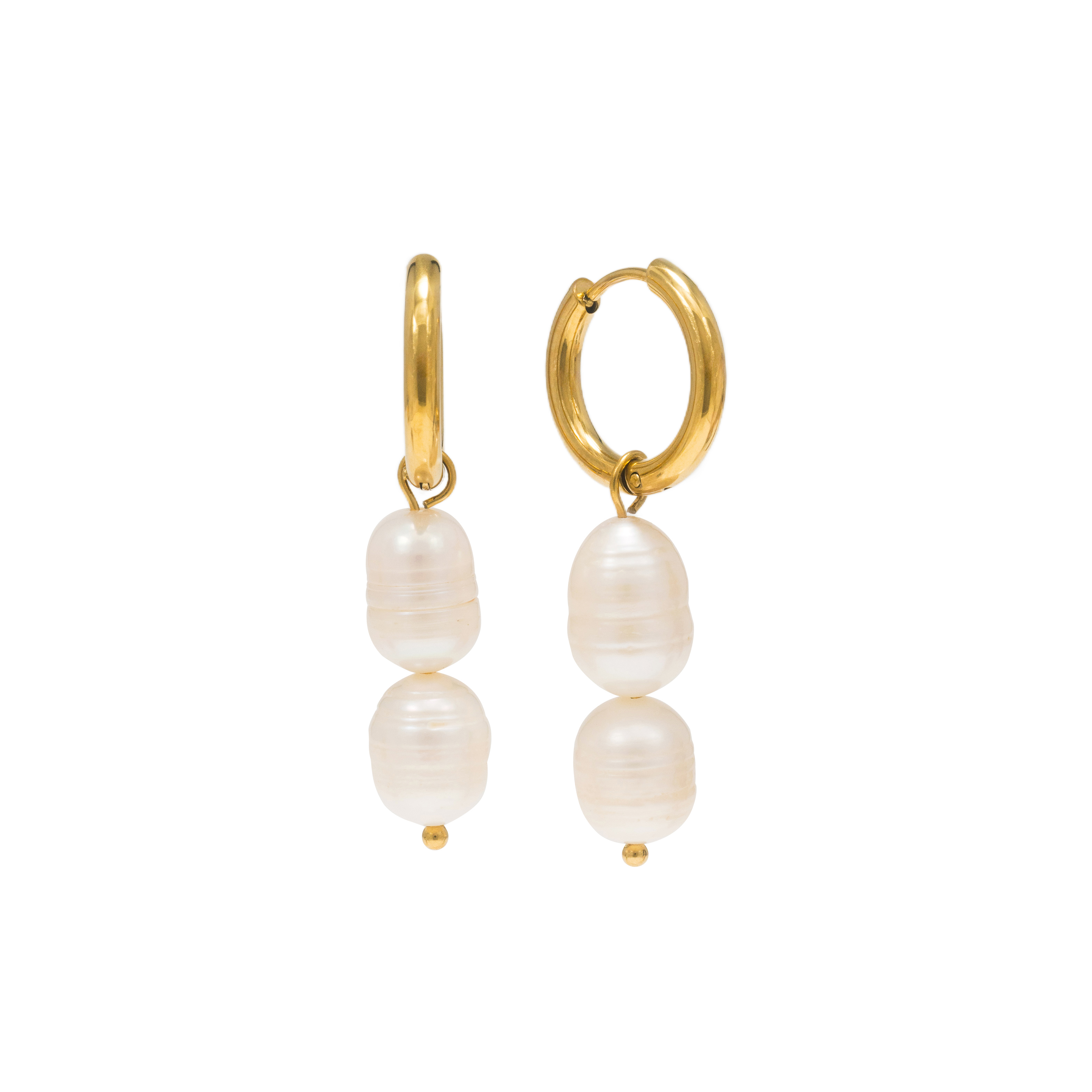 Picture of Oceane Double Pearl Hoops - Gold