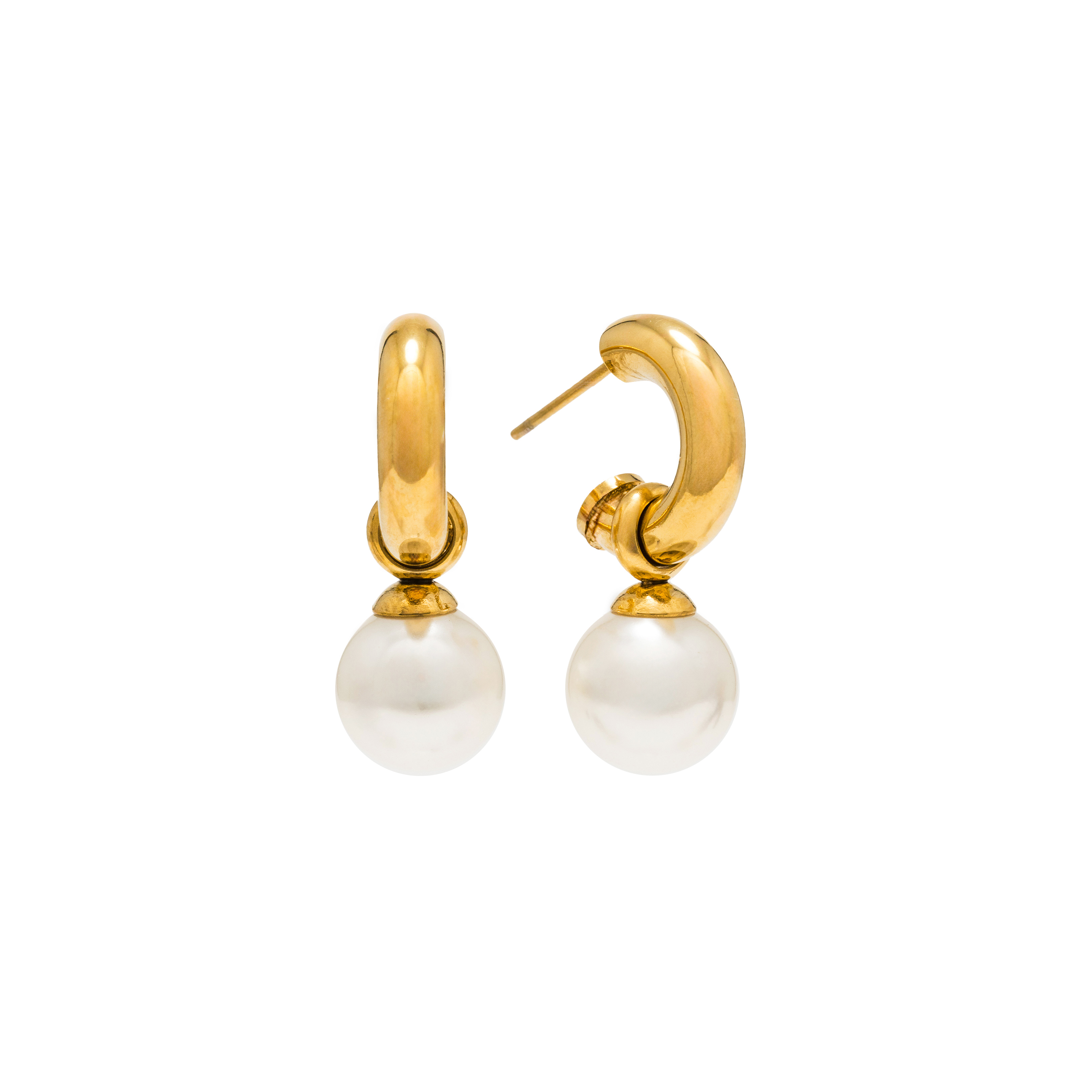 Picture of Solstice Pearl Drop Hoops - Gold