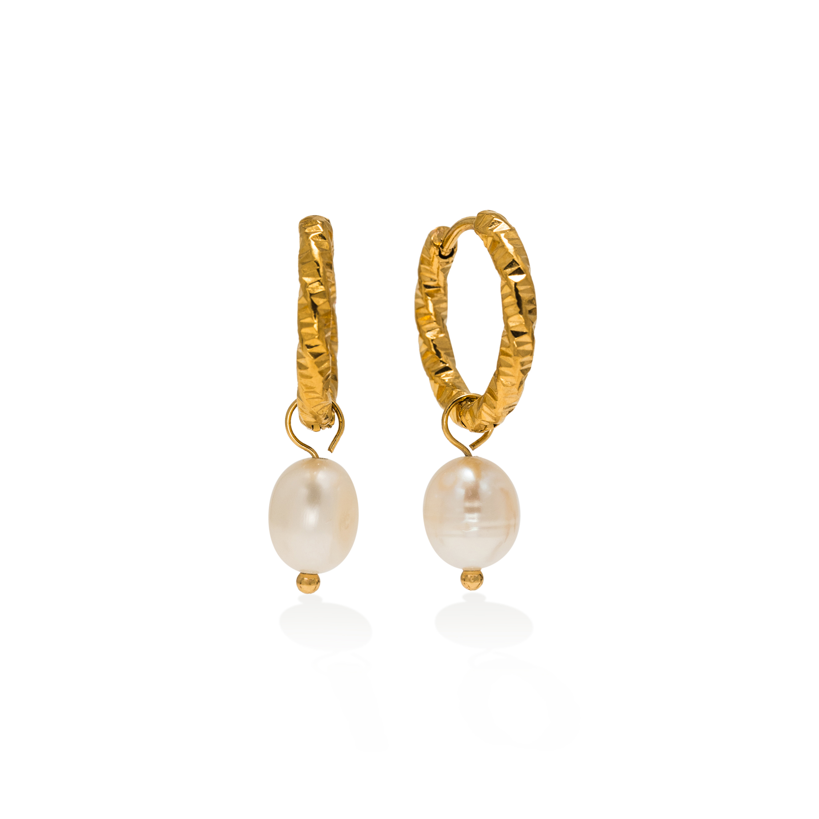 Picture of Venus Pearl Drop Hoop Earrings - Gold