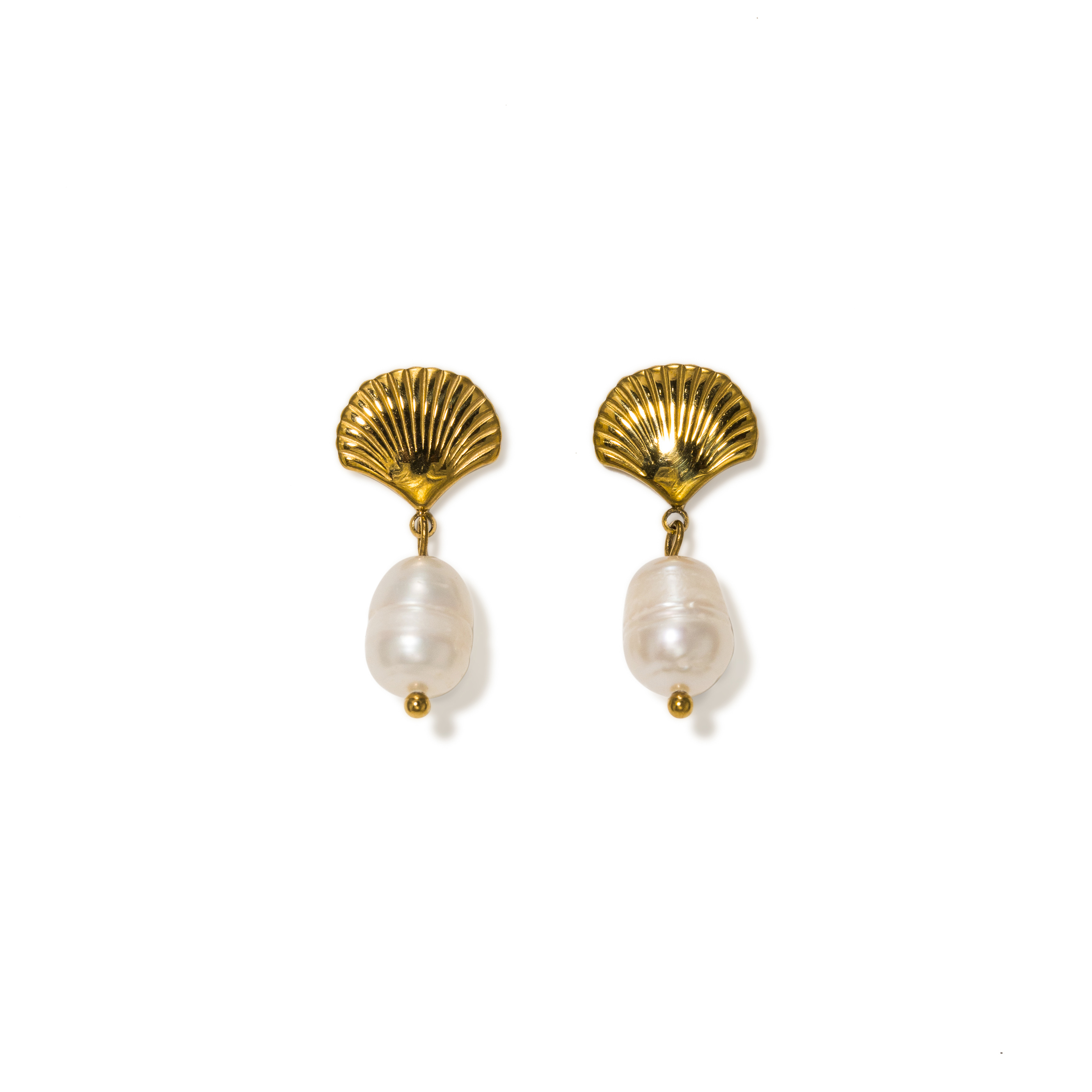 Picture of Shell & Pearl Drop Earrings - Gold