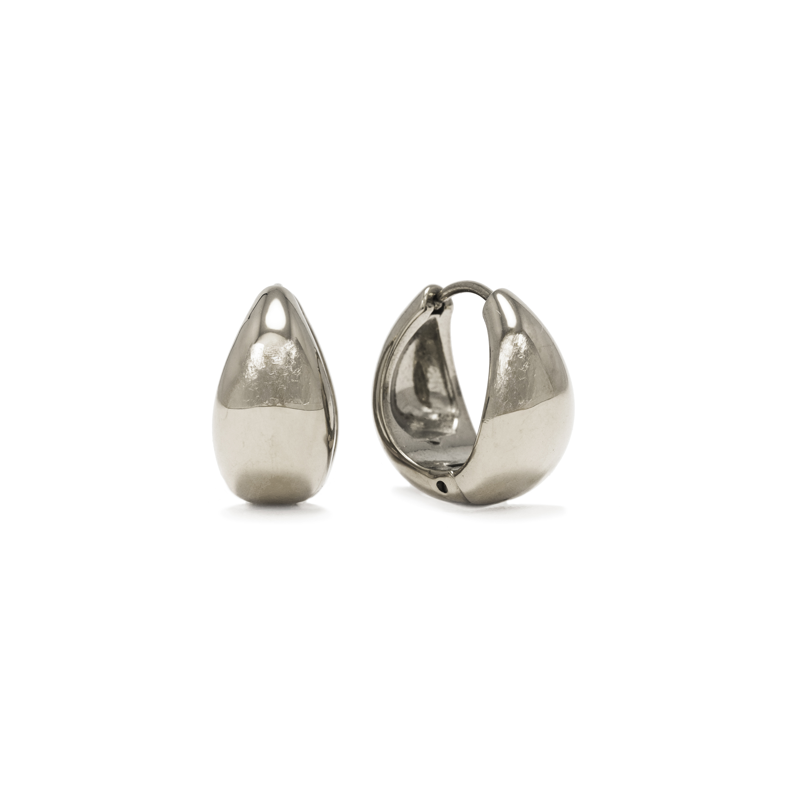 Picture of Oval Puff Hoop Earrings - Silver (Waterproof)