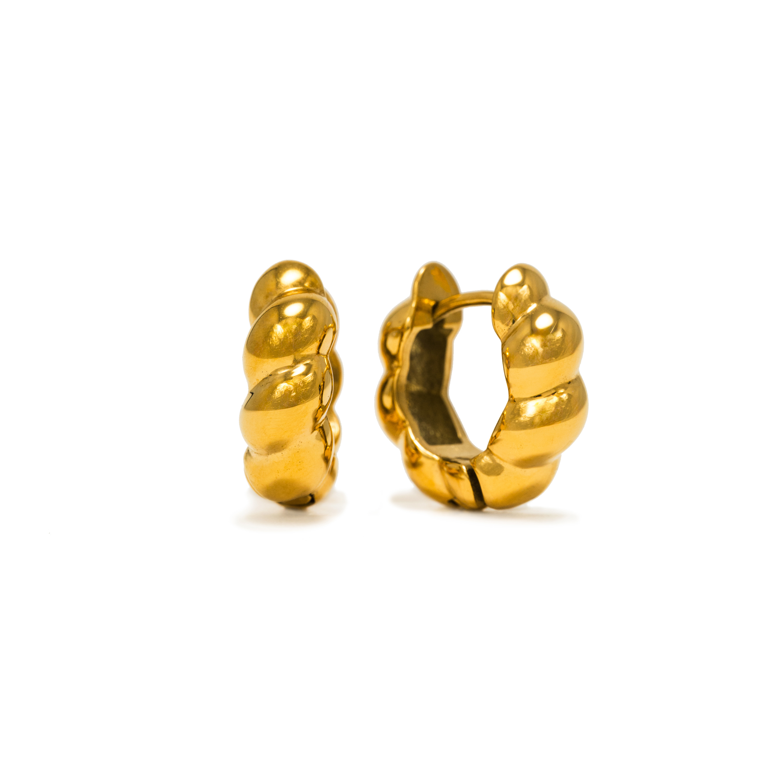 Picture of Croissant Puff Hoop Earrings - Gold (Waterproof)