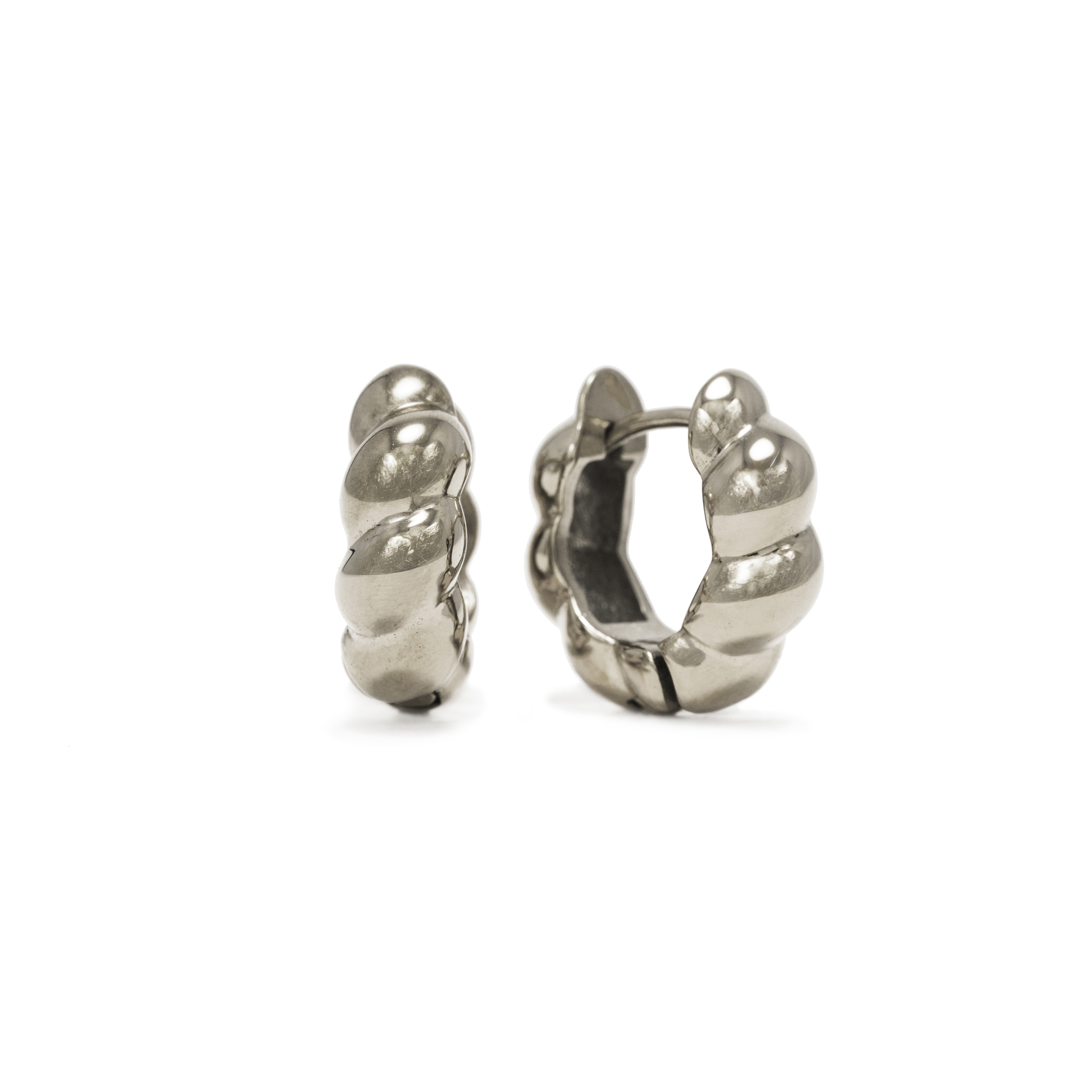 Picture of Croissant Puff Hoop Earrings - Silver (Waterproof)