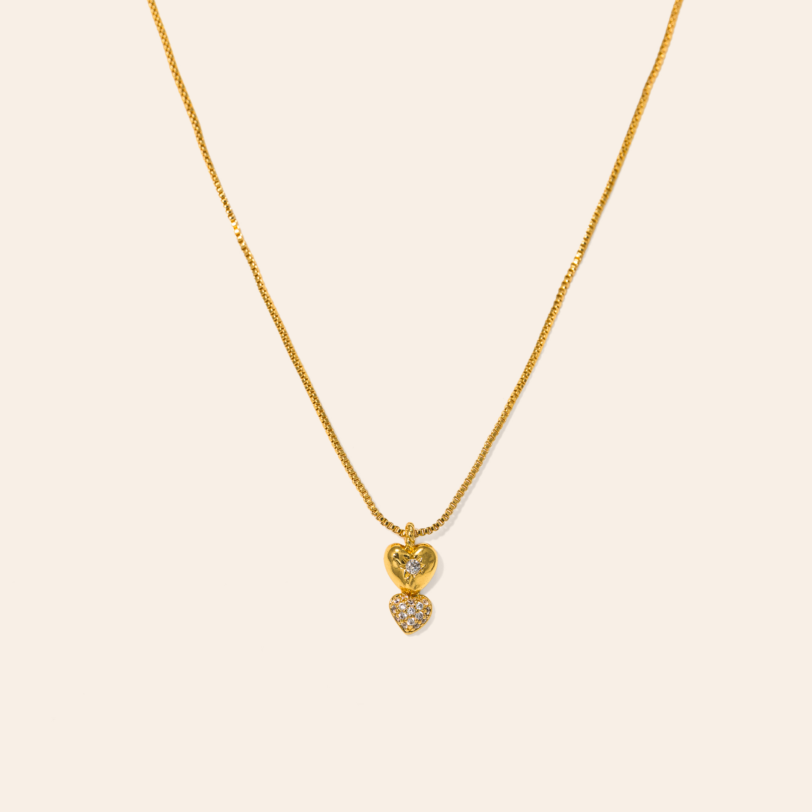 Picture of Puff Double Heart Necklace - Gold