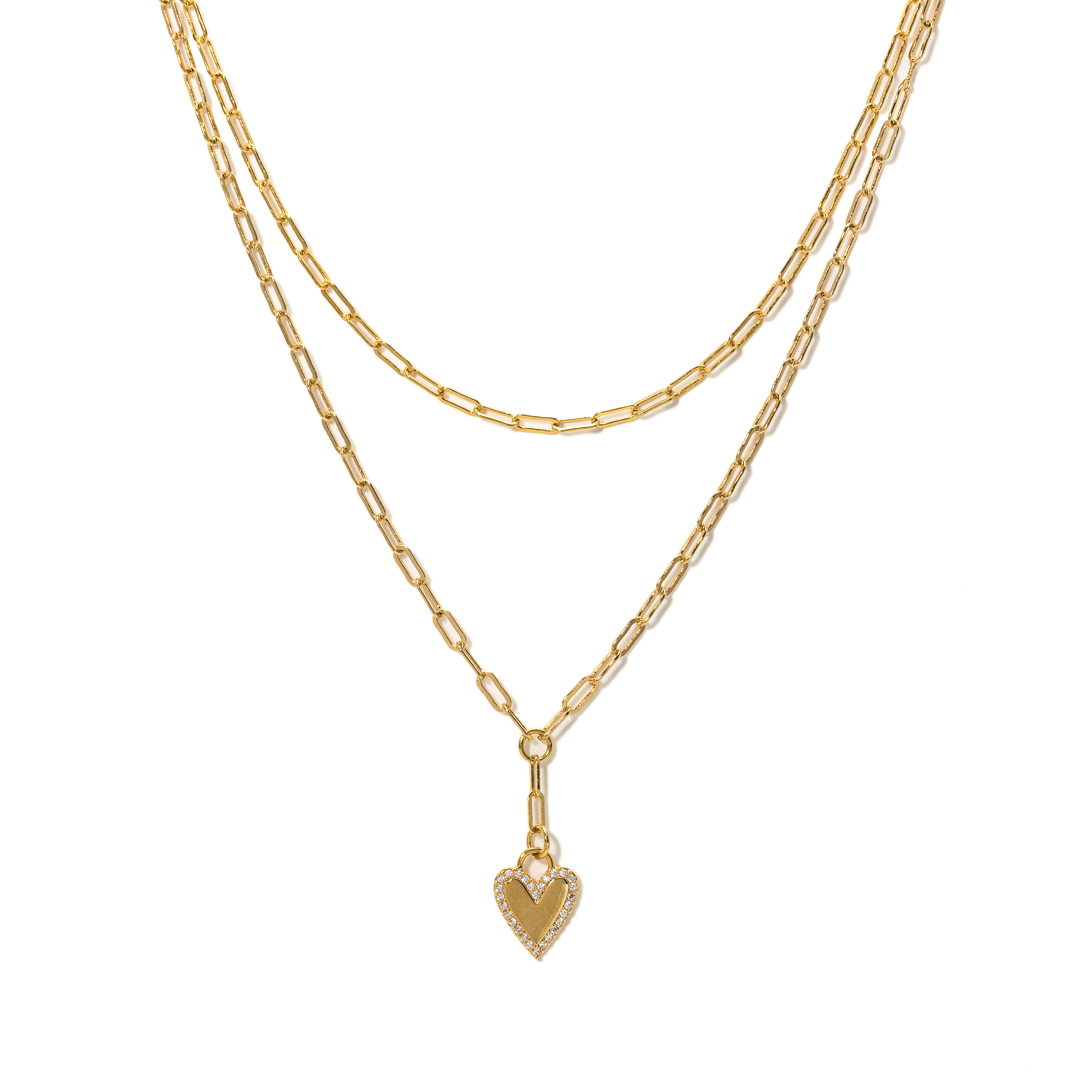 Picture of Verona Pave Heart Layered Necklace - Gold