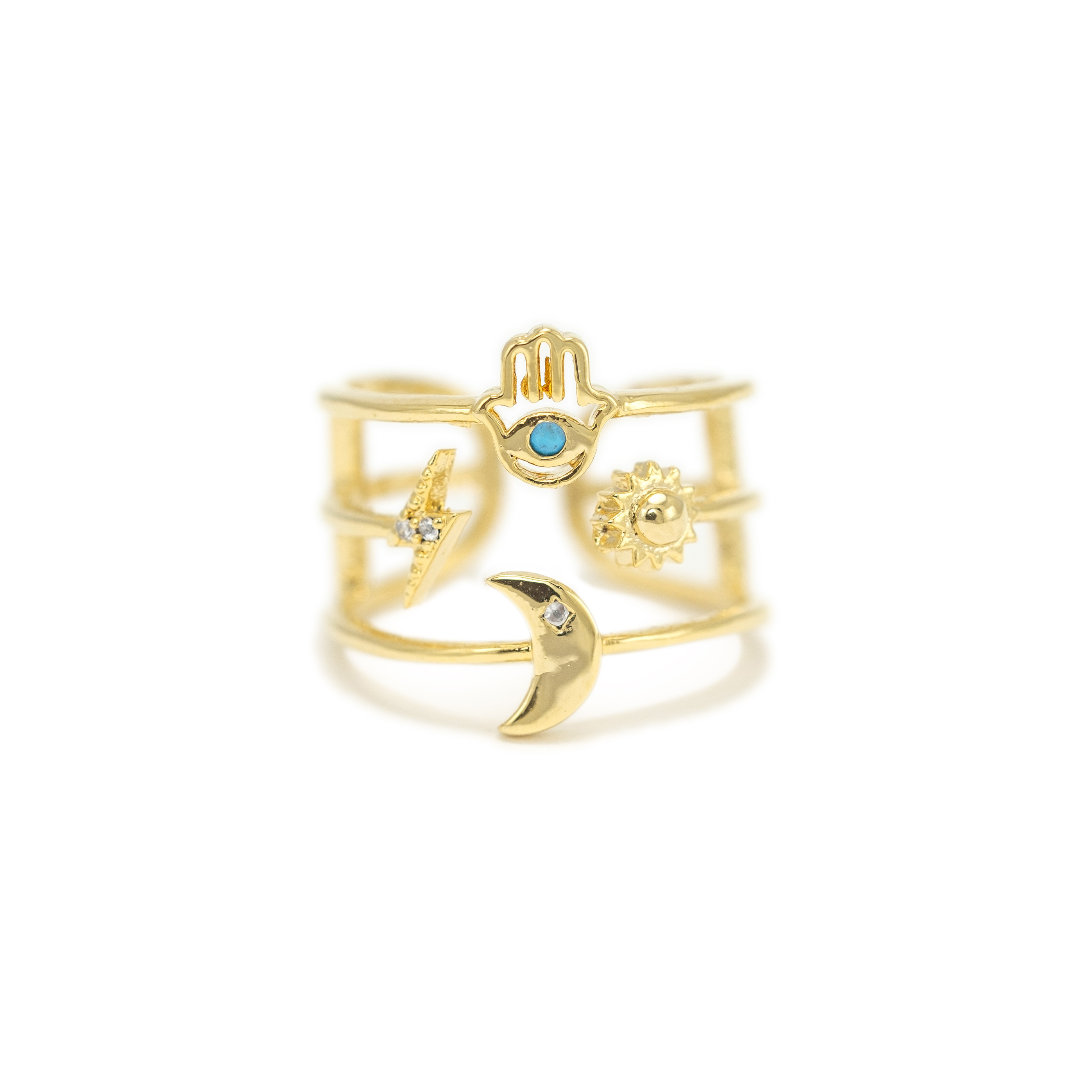 Picture of Hamsa Triple Band Fortuna Ring - Gold