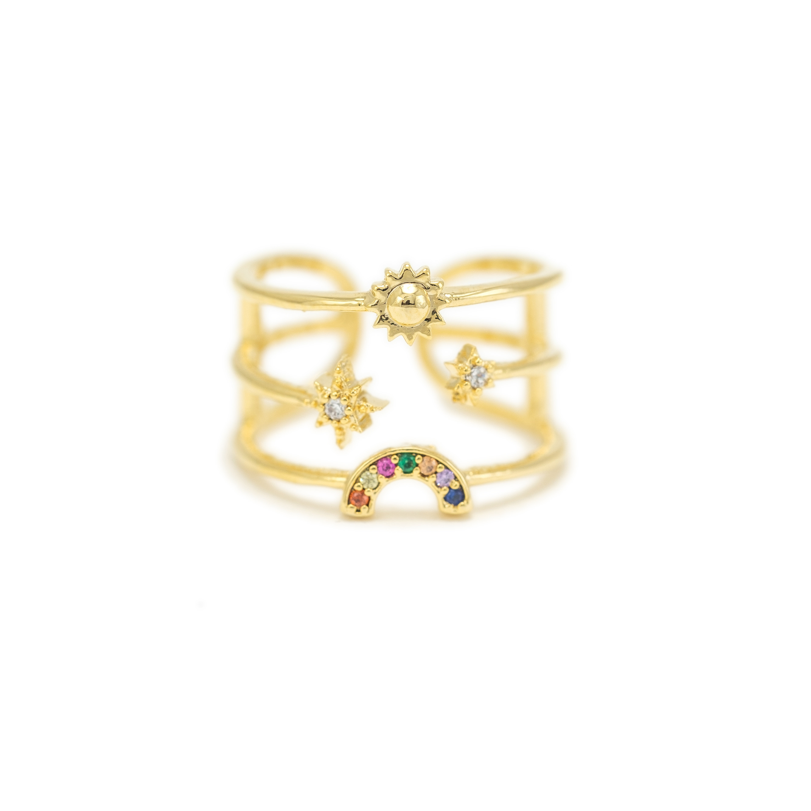 Picture of Rainbow Triple Band Fortuna Ring - Gold