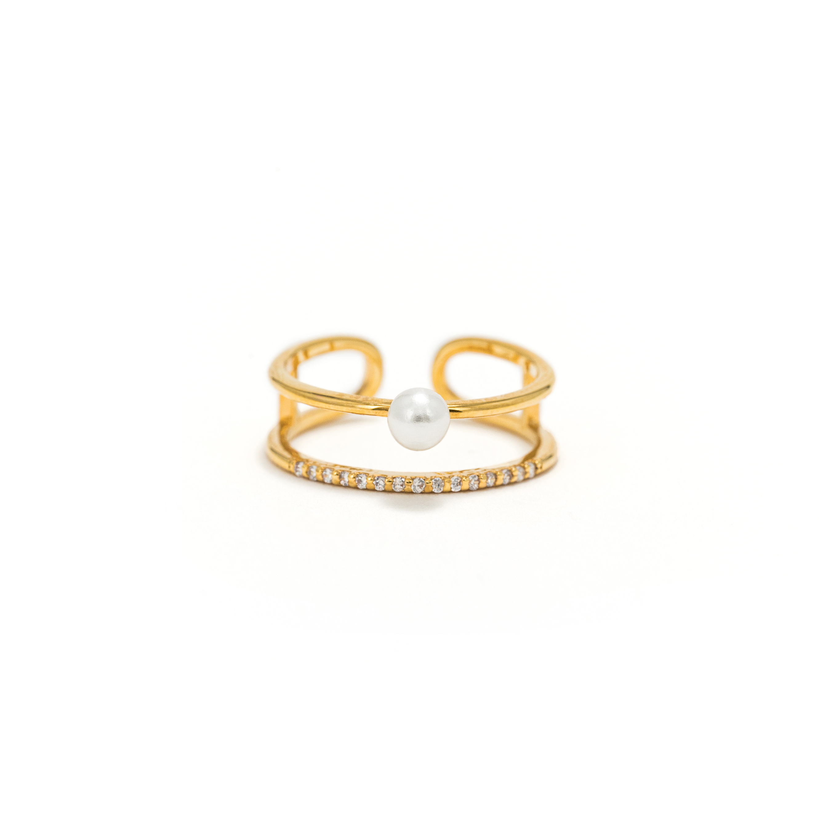 Picture of Neptune Pearl Crystal Ring - Gold