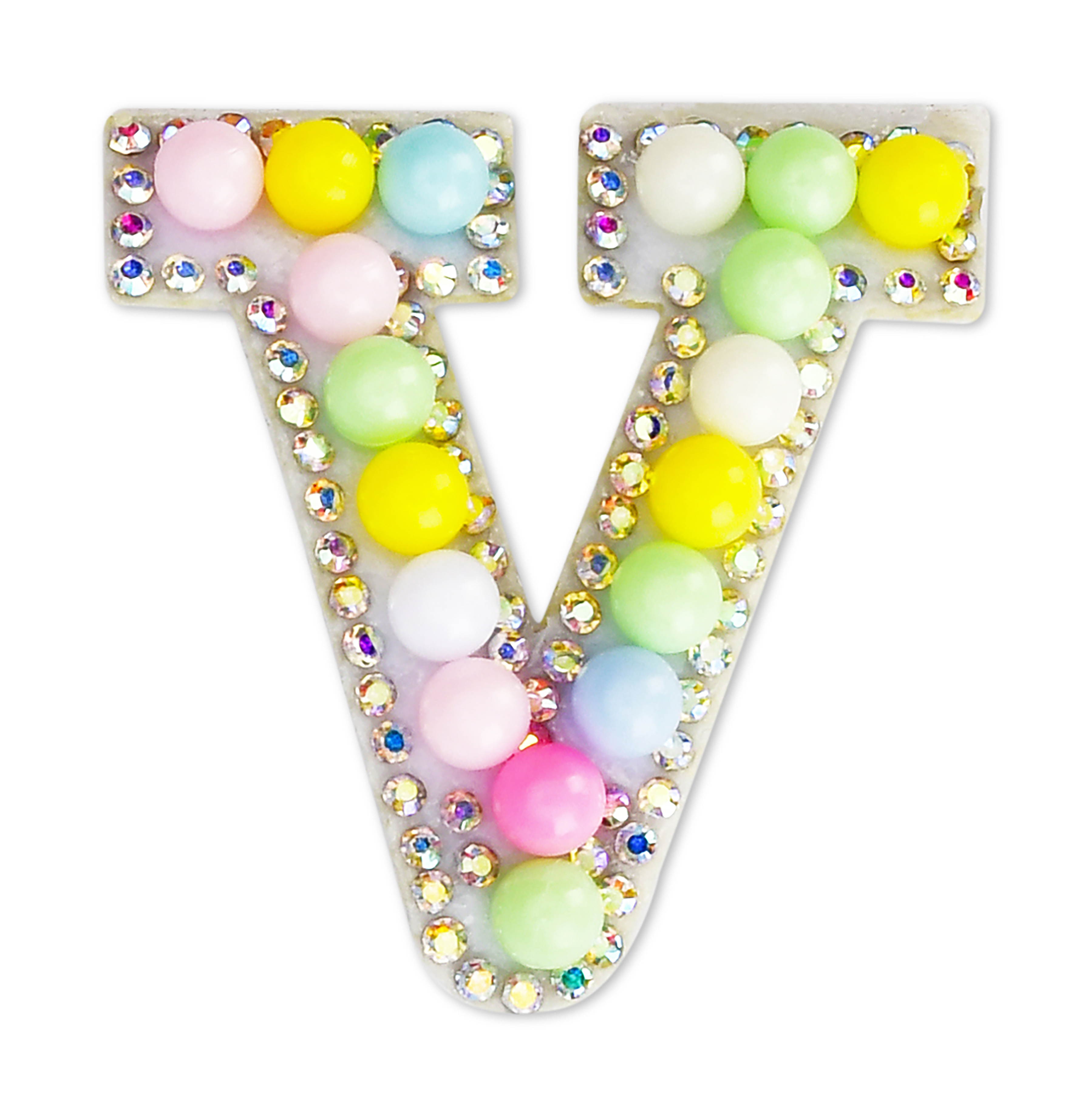 Picture of V Alphabet Pastel Bead Iron On Patch