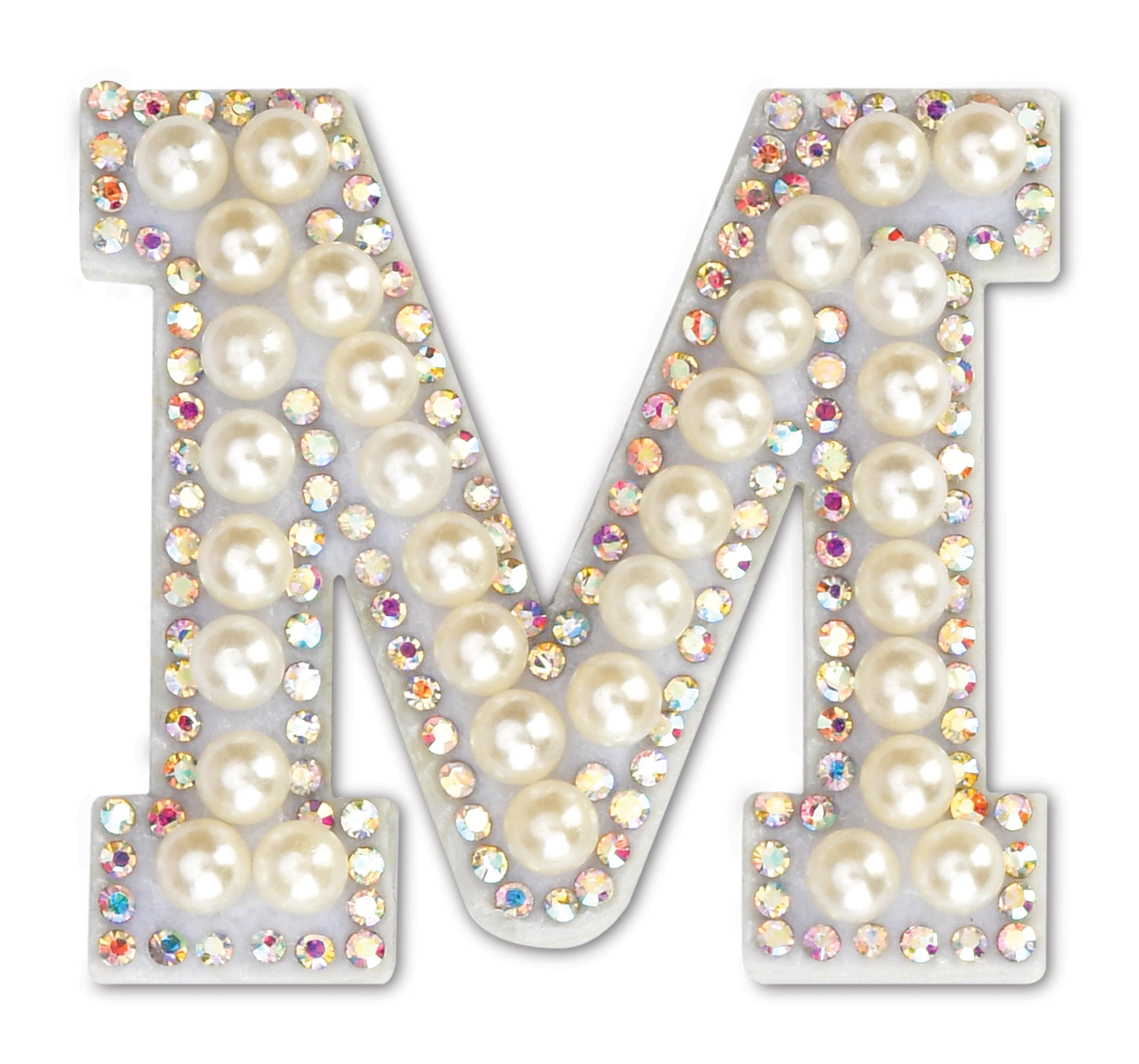 Picture of M Alphabet Pretty Pearl Bead Iron On Patch