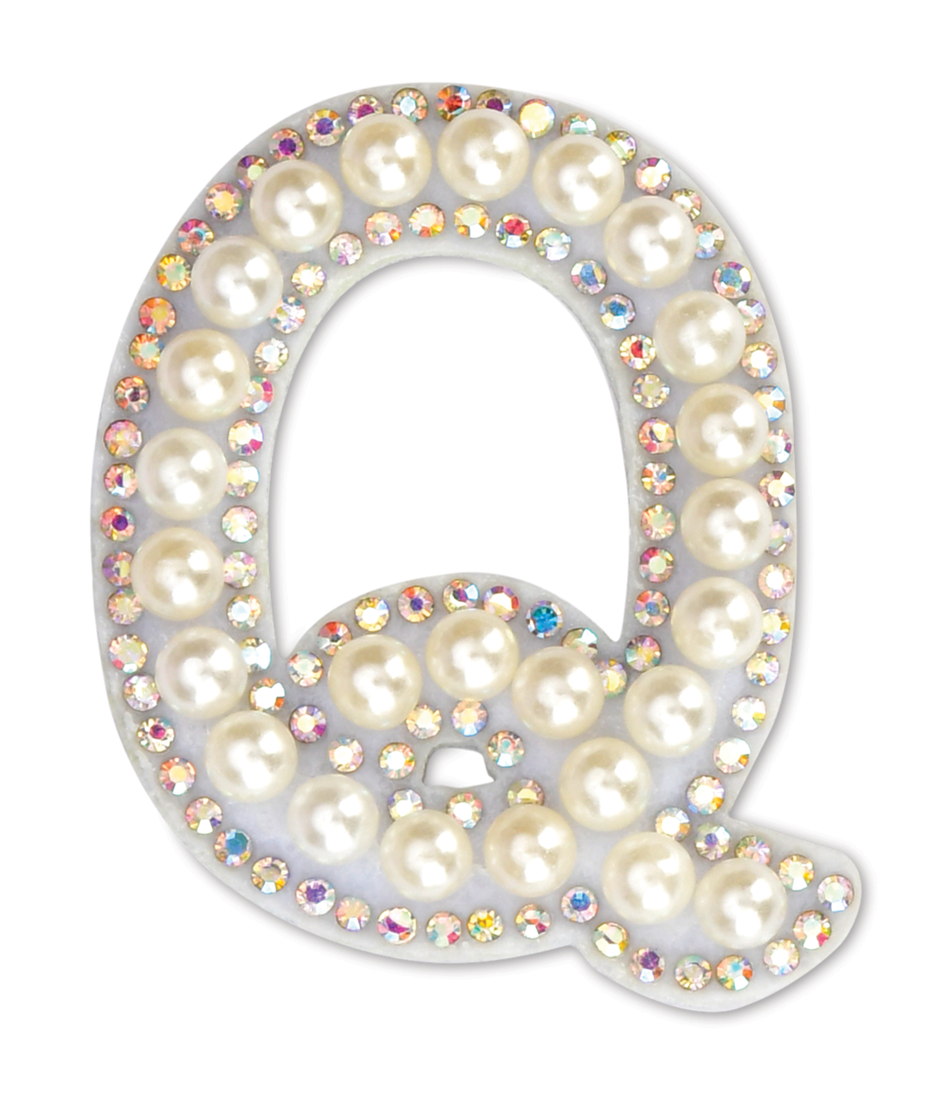 Picture of Q Alphabet Pretty Pearl Bead Iron On Patch