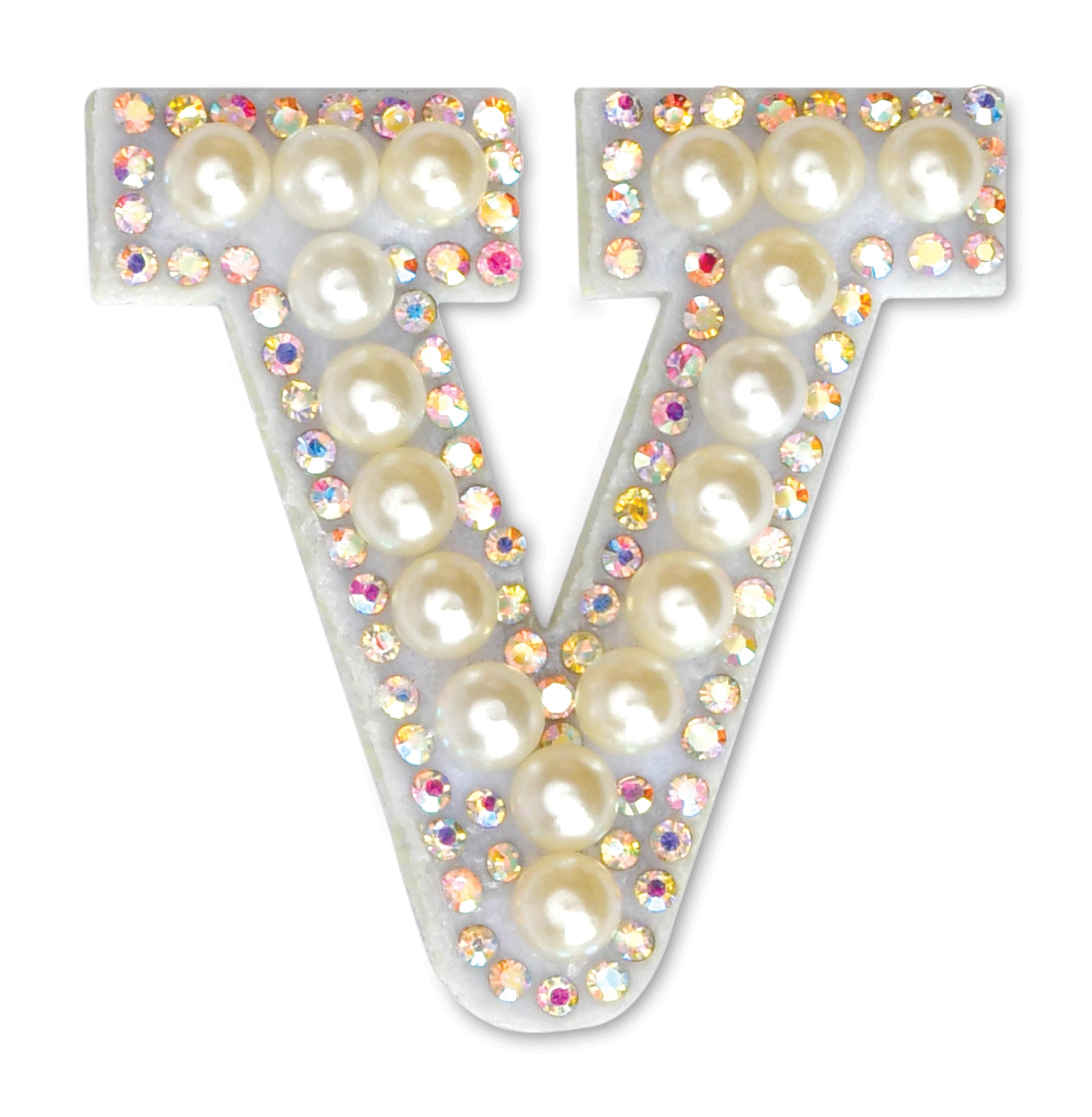 Picture of V Alphabet Pretty Pearl Bead Iron On Patch
