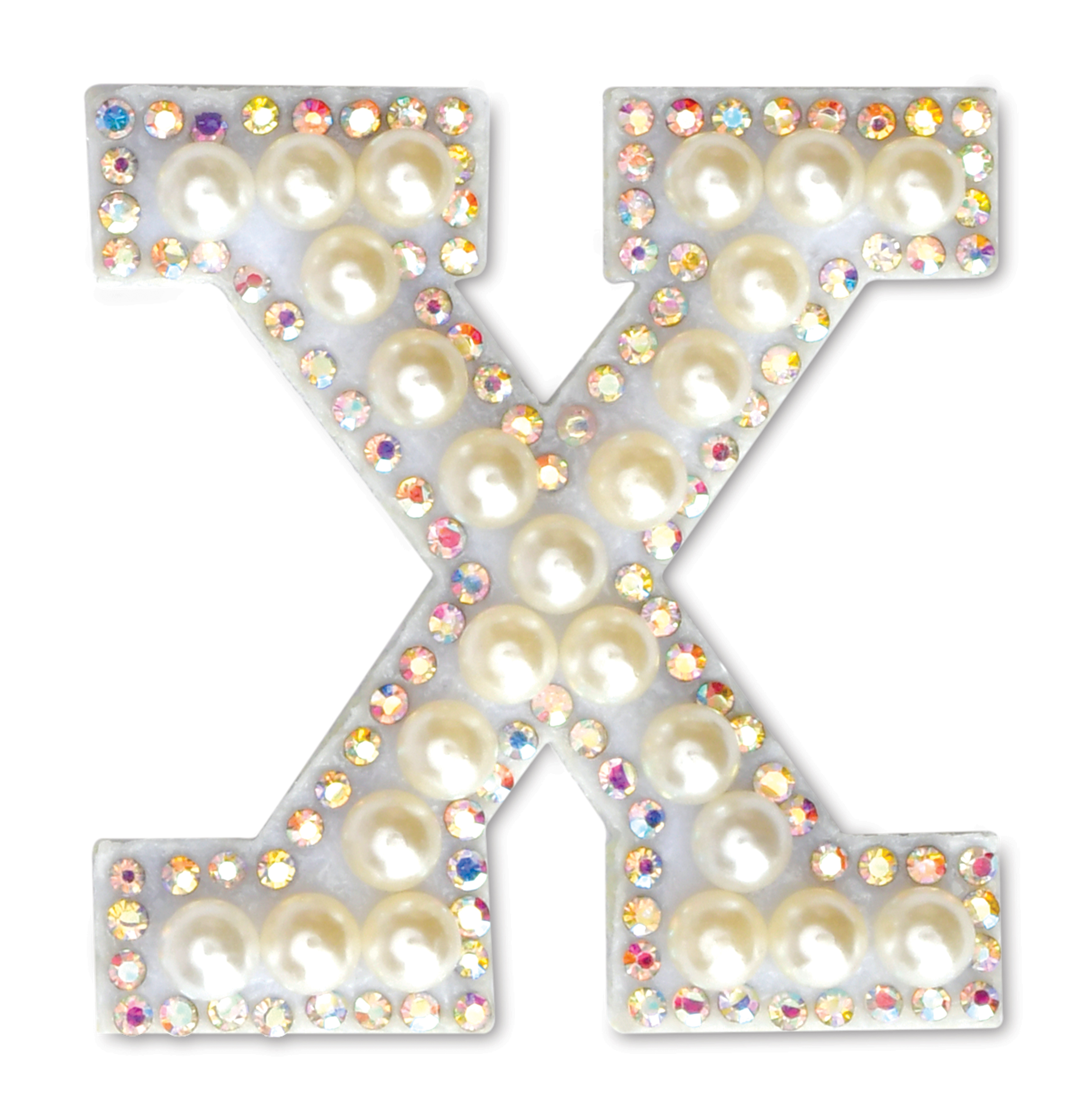 Picture of X Alphabet Pretty Pearl Bead Iron On Patch