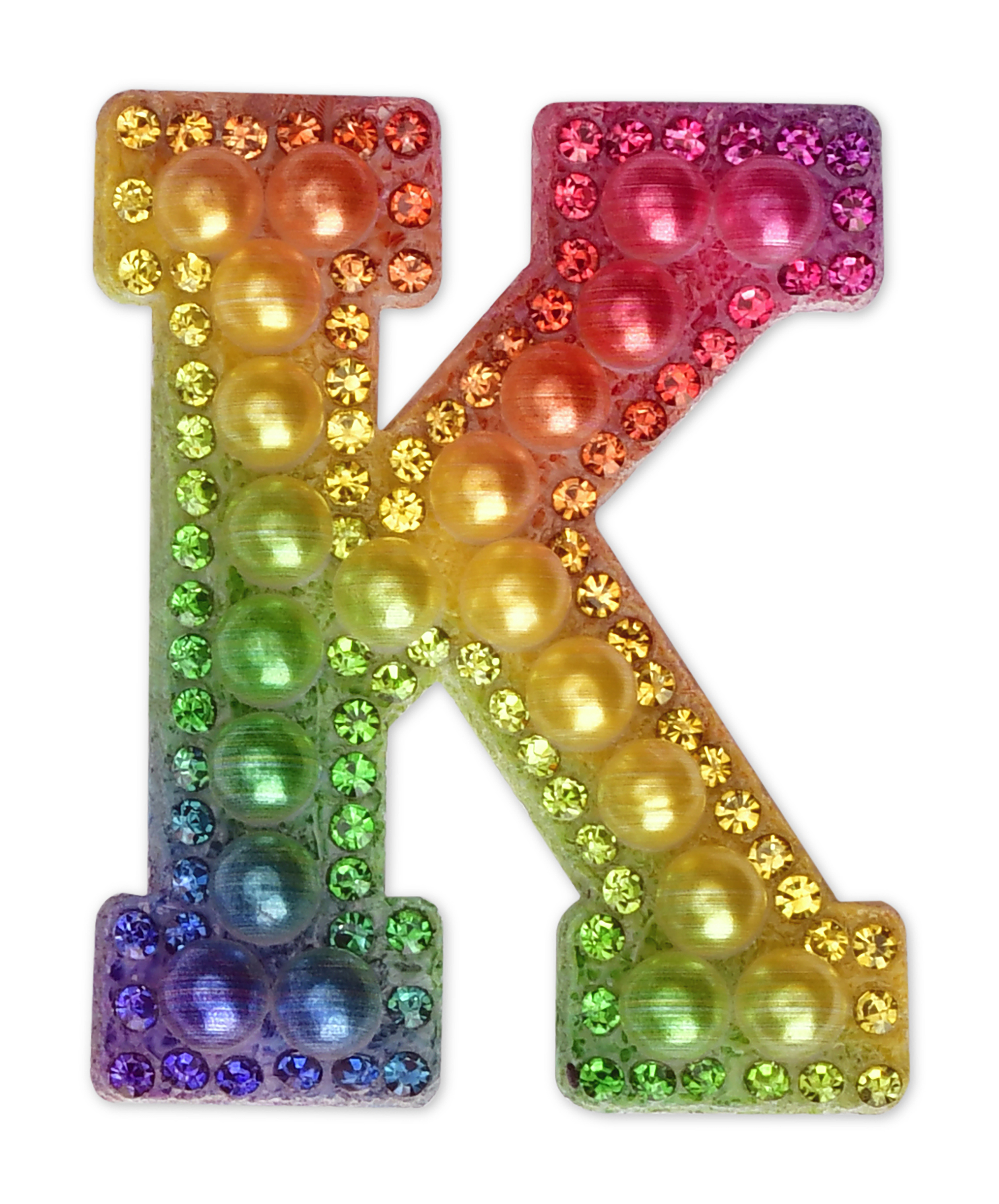Picture of K Alphabet Rainbow Gem Iron On Patch