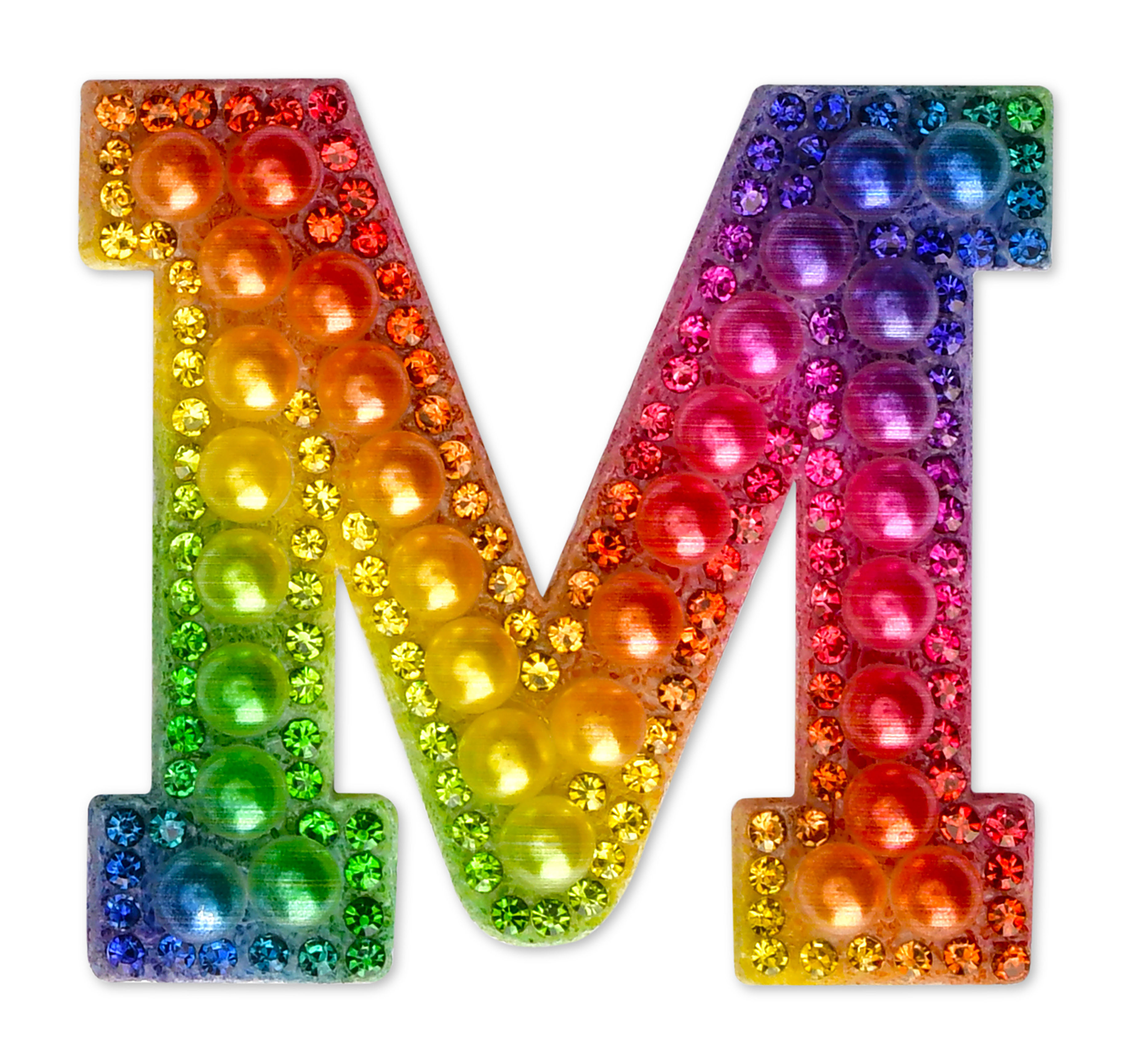 Picture of M Alphabet Rainbow Gem Iron On Patch