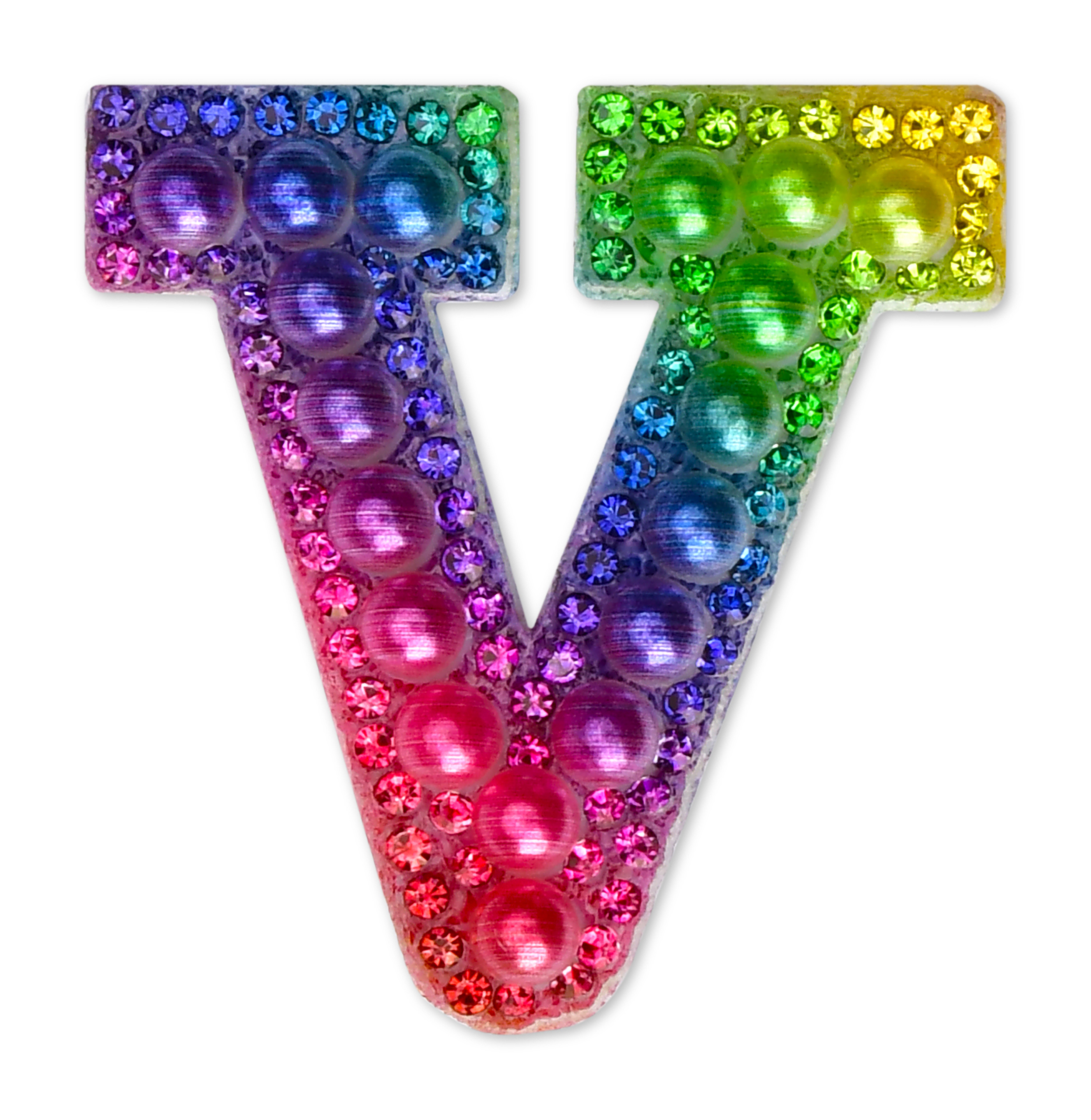 Picture of V Alphabet Rainbow Gem Iron On Patch