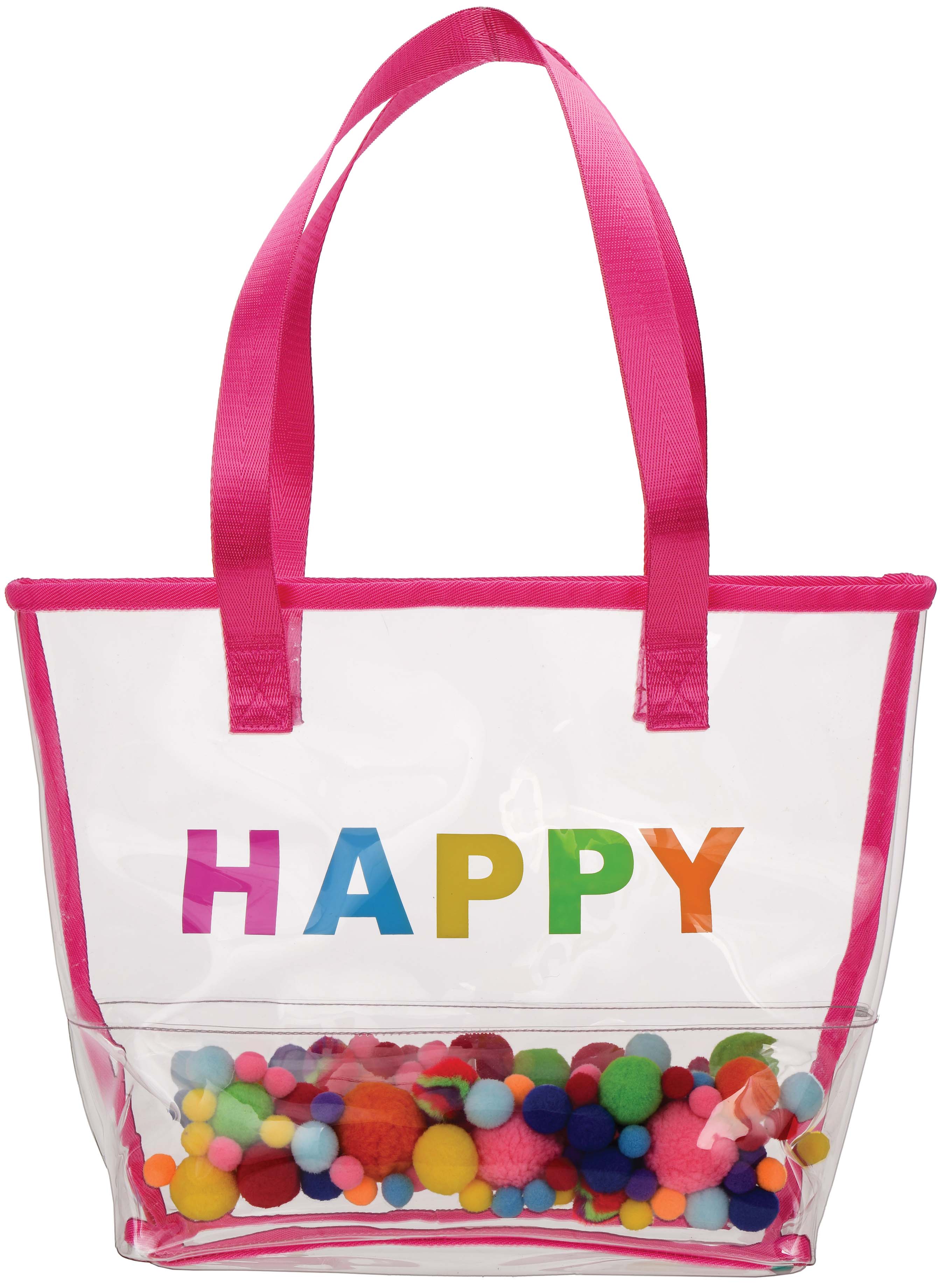 Picture of Happy Clear Tote Bag with Pom-Poms
