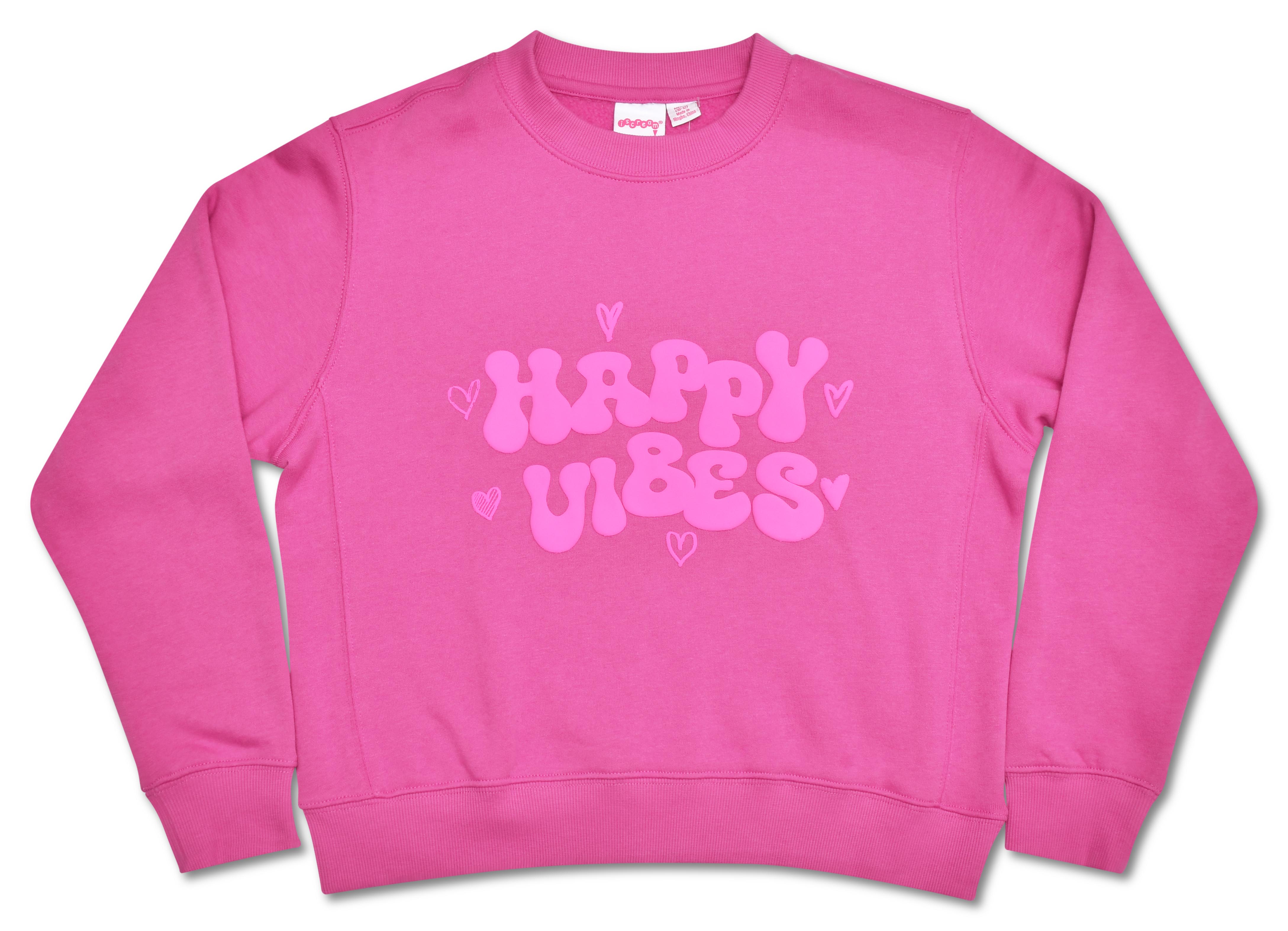 Picture of Happy Vibes Pretty Pink Basic Crew Neck Sweatshirt