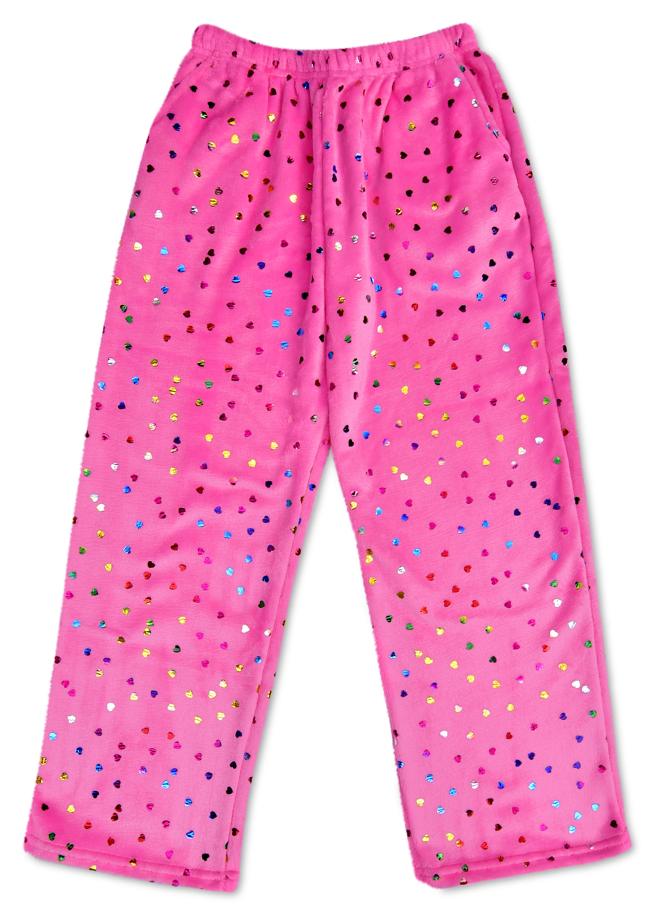 Picture of Bright Pink Foil Heart Plush Pants (Youth Medium (