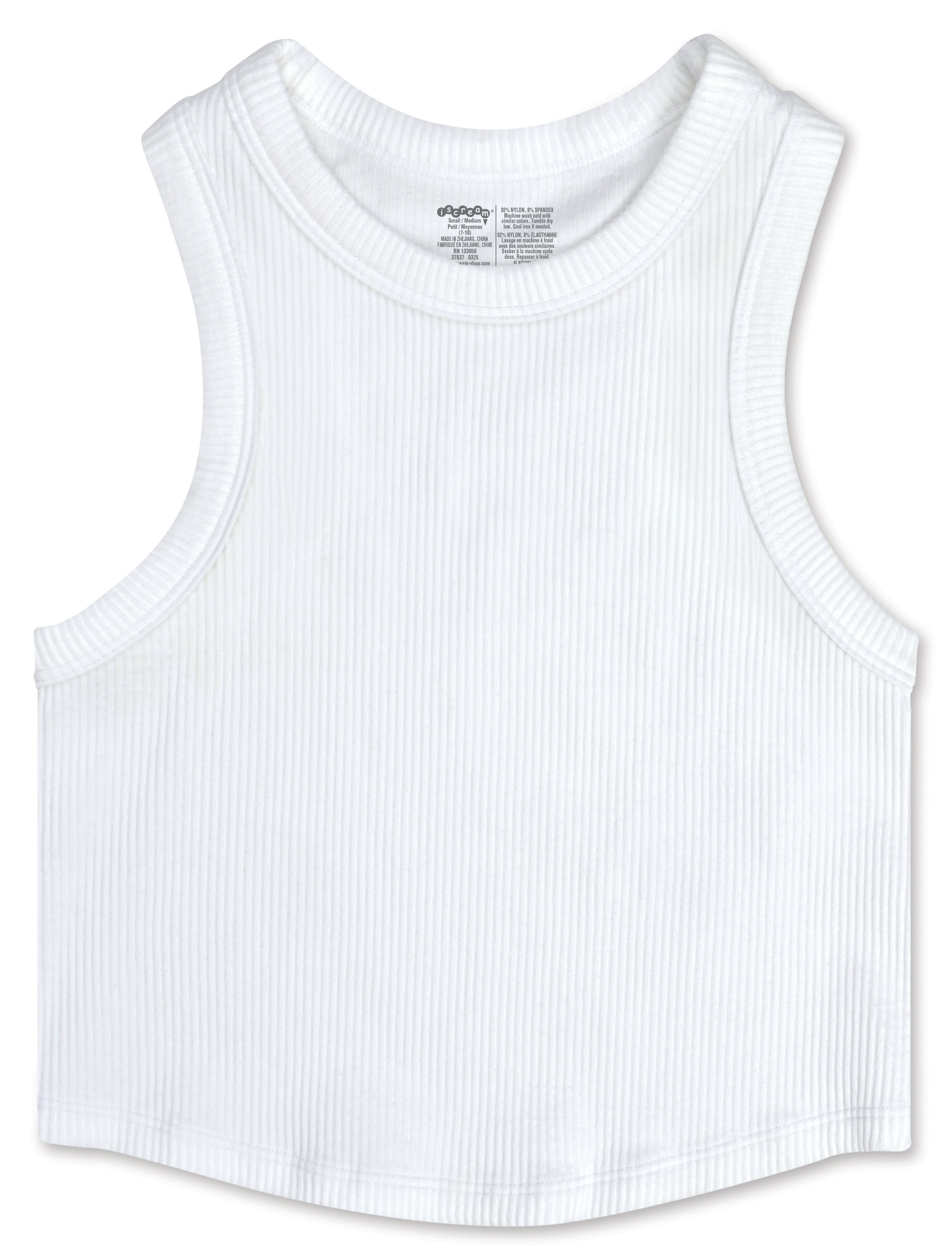 Picture of White Cropped Ribbed Racerback Tank Top  (Youth Me