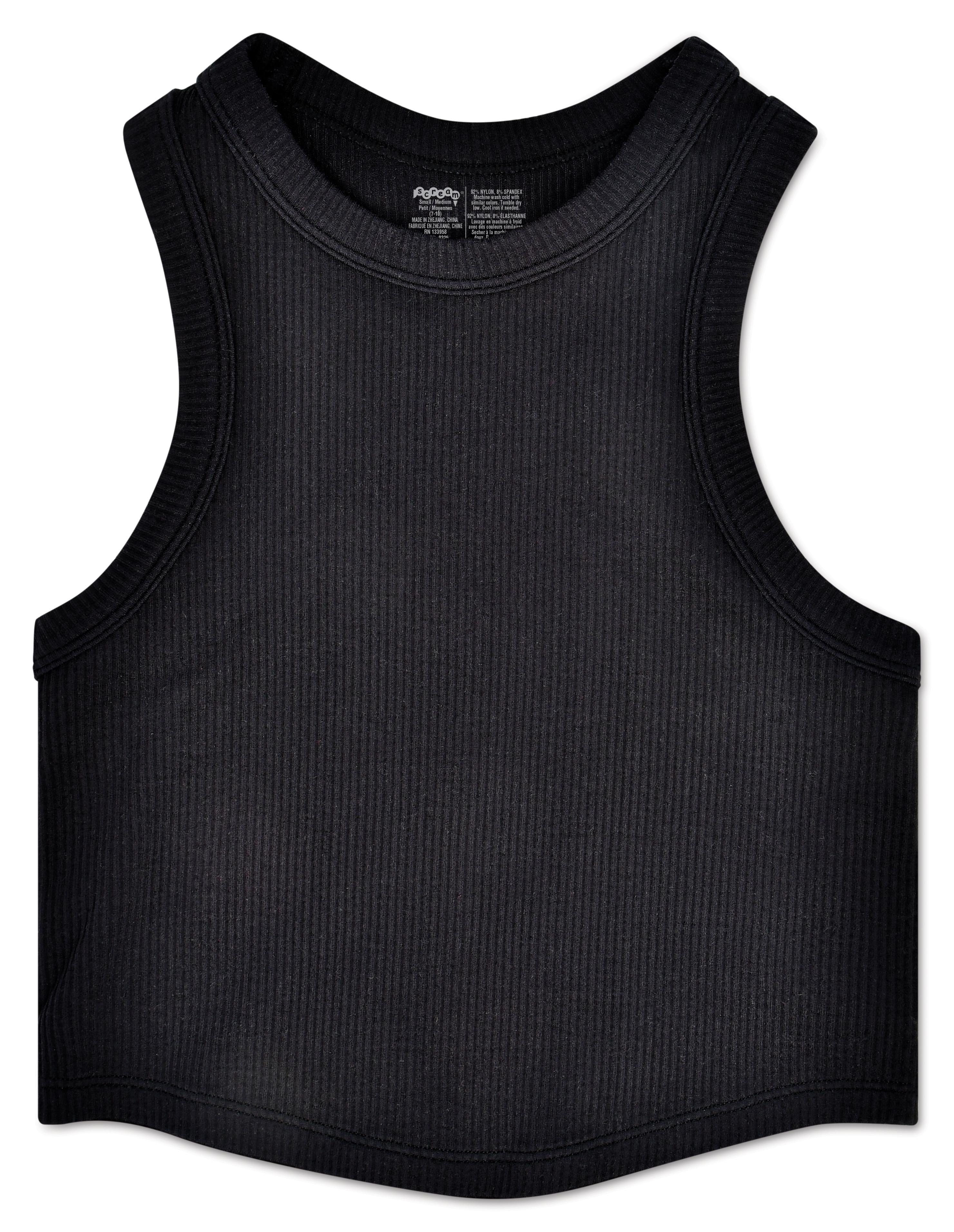 Picture of Black Cropped Ribbed Racerback Tank Top  (Youth Me