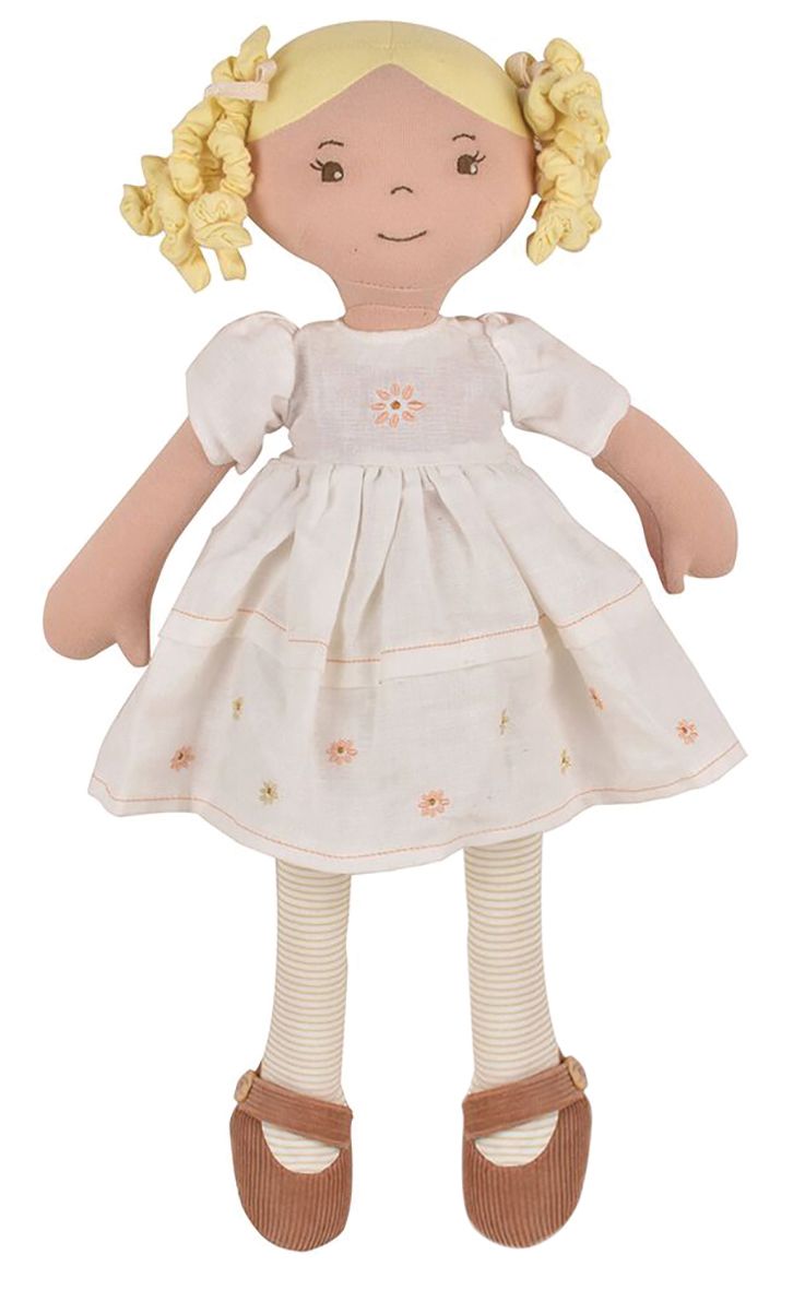 Picture of Priscy-Blonde Haired Doll in White Linen Dress
