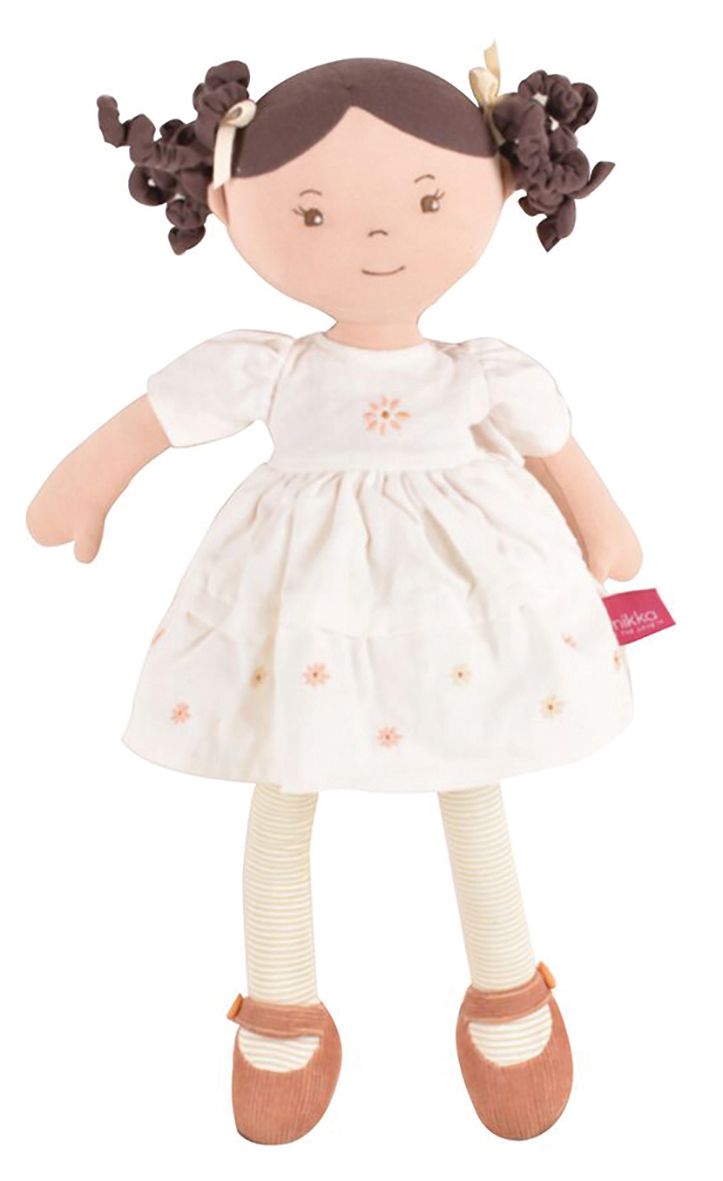 Picture of Cecilia-Dark Brown Hair Doll in Cream Linen Dress