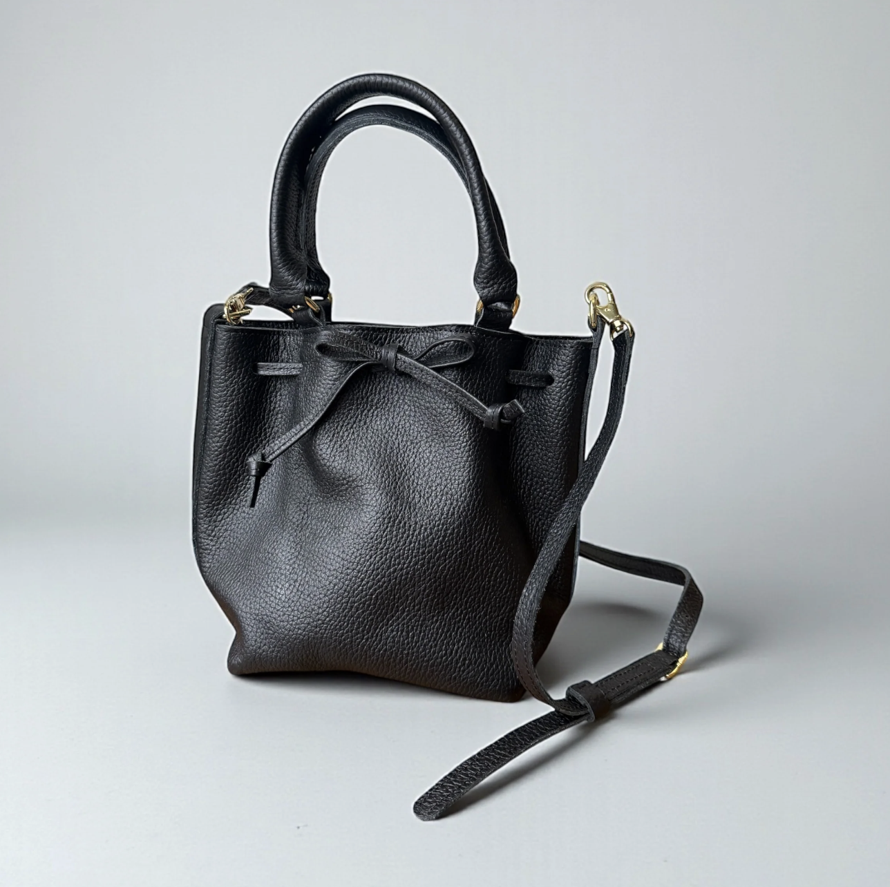 Picture of Petite Leather Bucket Tote - Black