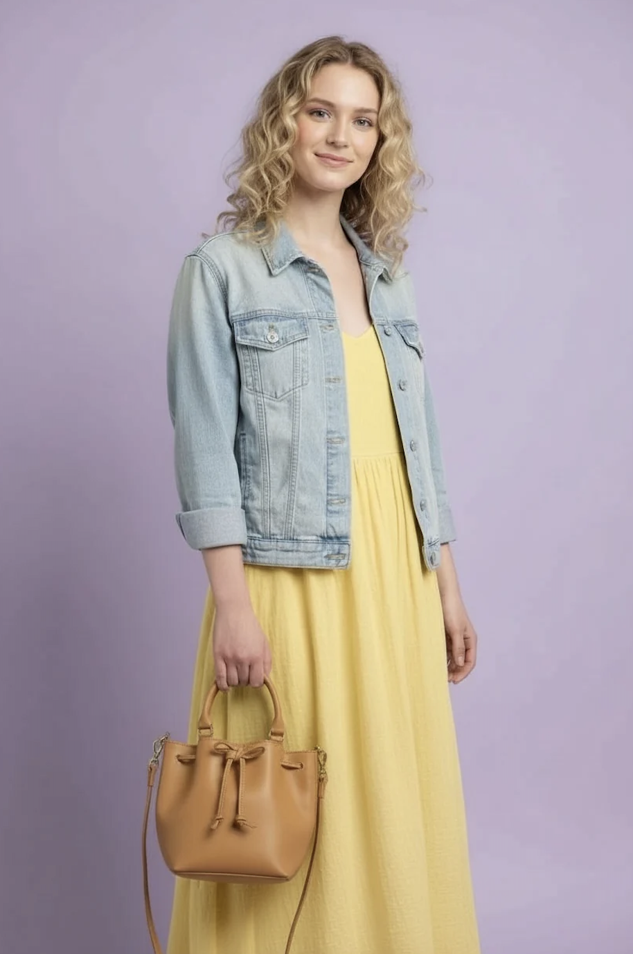 Picture of Petite Leather Bucket Tote - Tan