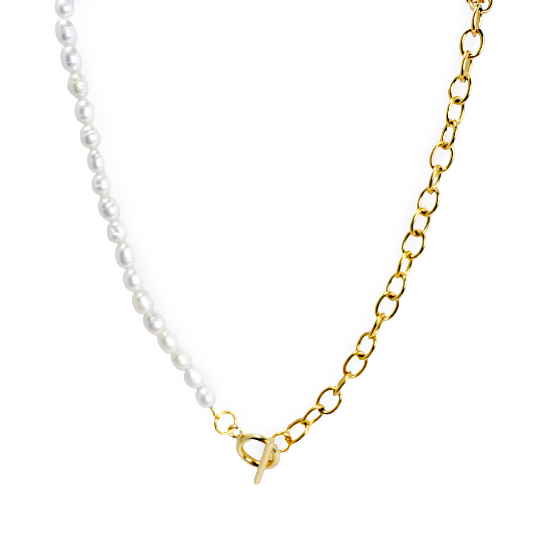 Picture of Pearl & Chain Necklace |Bold Gold Chain + Pearl Bl
