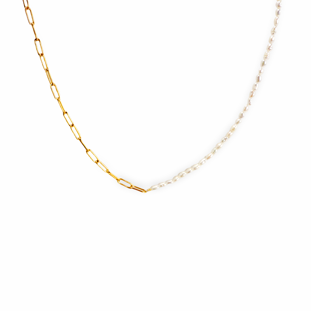 Picture of Pearl & Chain Necklace |Paperclip Chain  + Tiny Pe