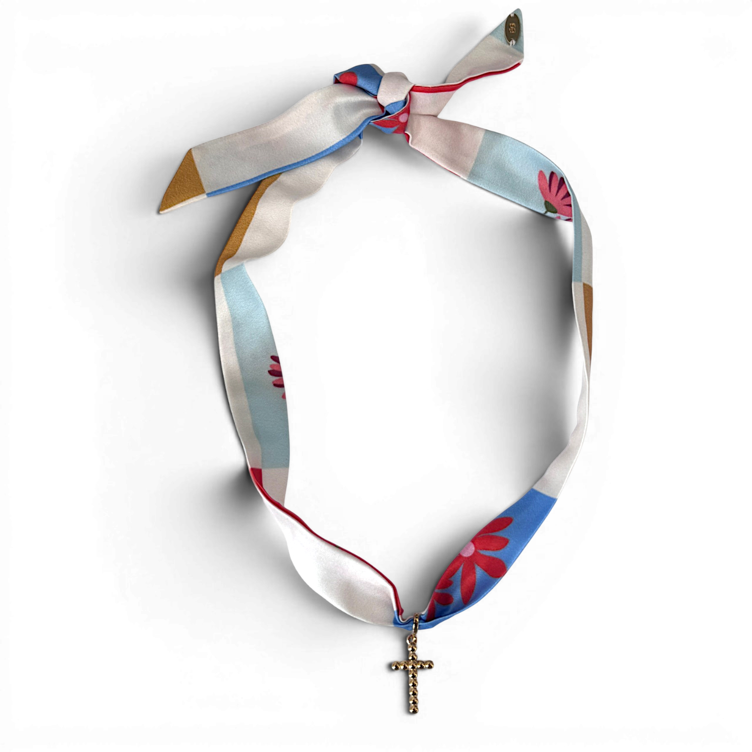 Picture of Scarf Necklace + Pendant: Cross/Floral Blocked