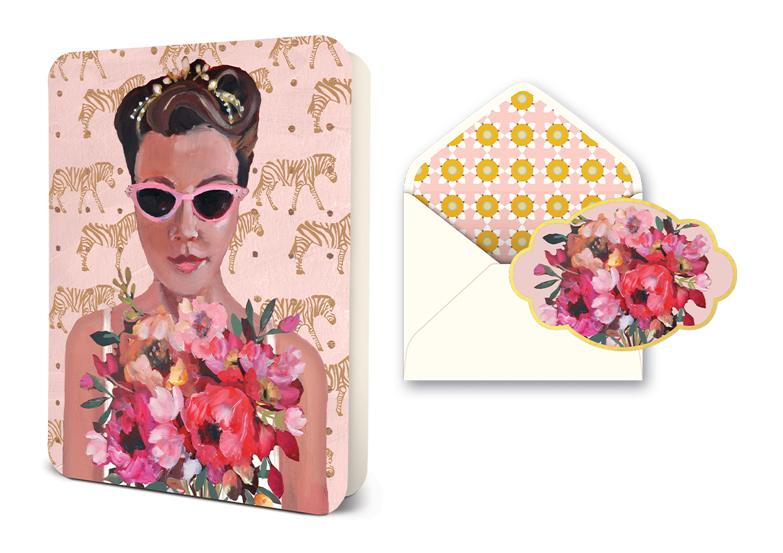 Picture of Girl with Bouquet Deluxe Greeting Card