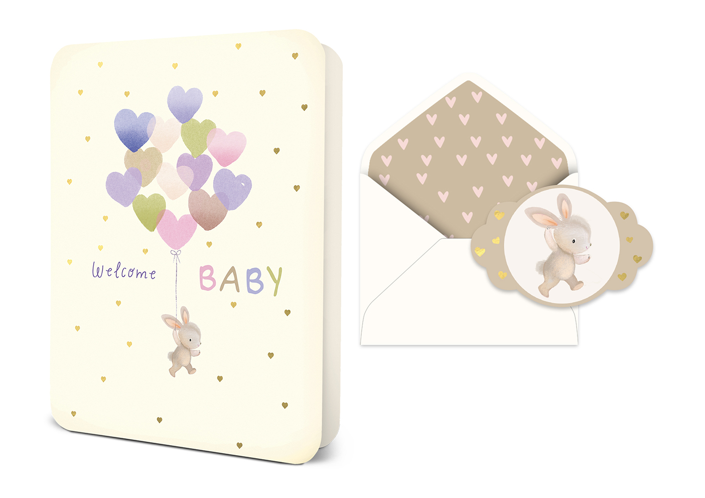 Picture of Welcome Baby Heart Balloons Deluxe Greeting Card