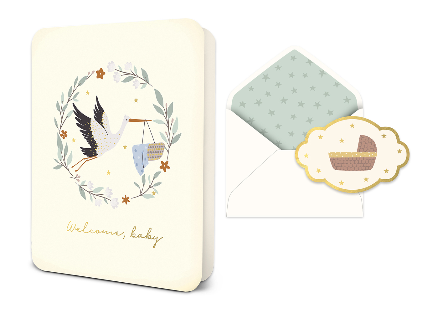 Picture of Welcome Baby Stork Deluxe Greeting Card