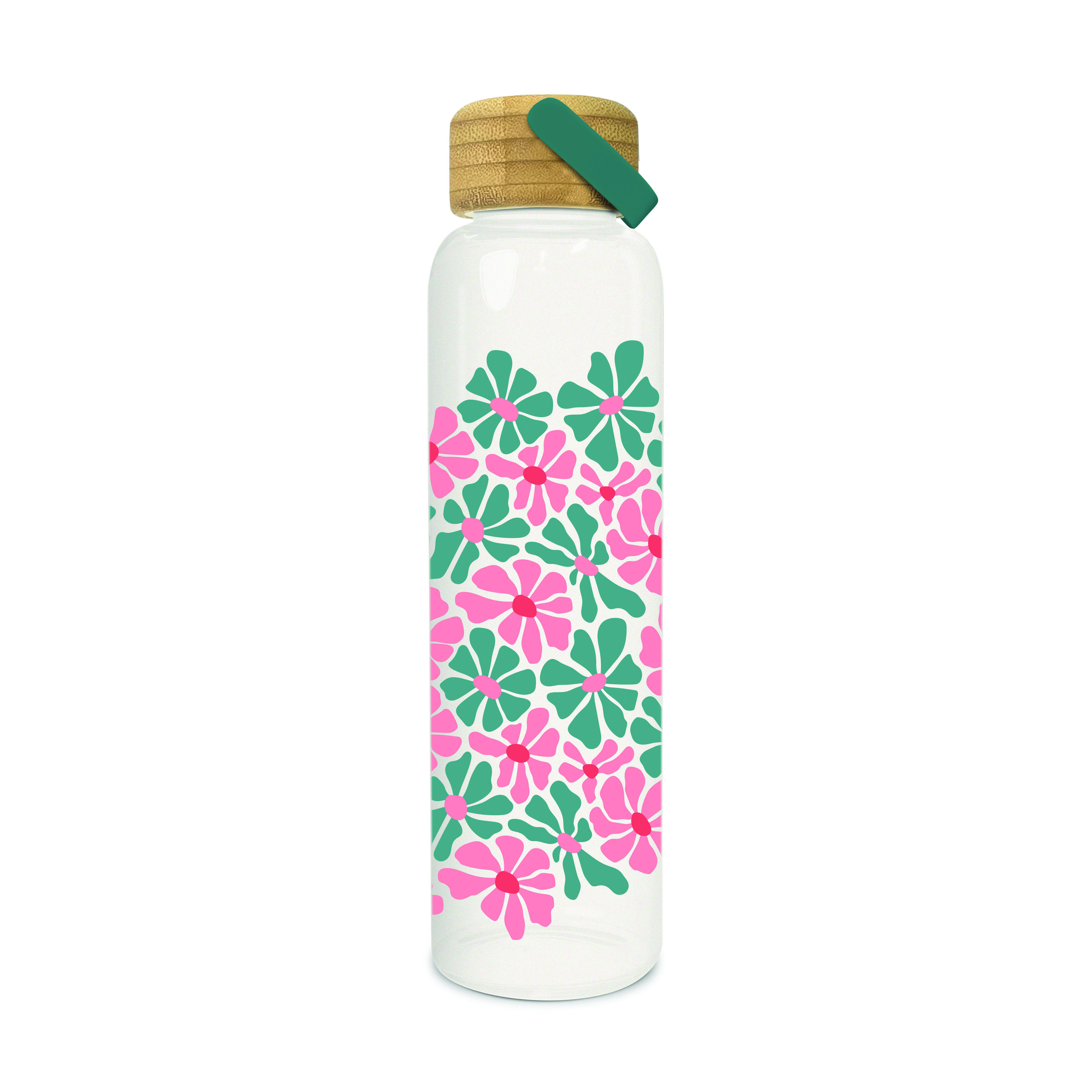 Picture of Daisy Maze Glass Water Bottle with Bamboo Lid
