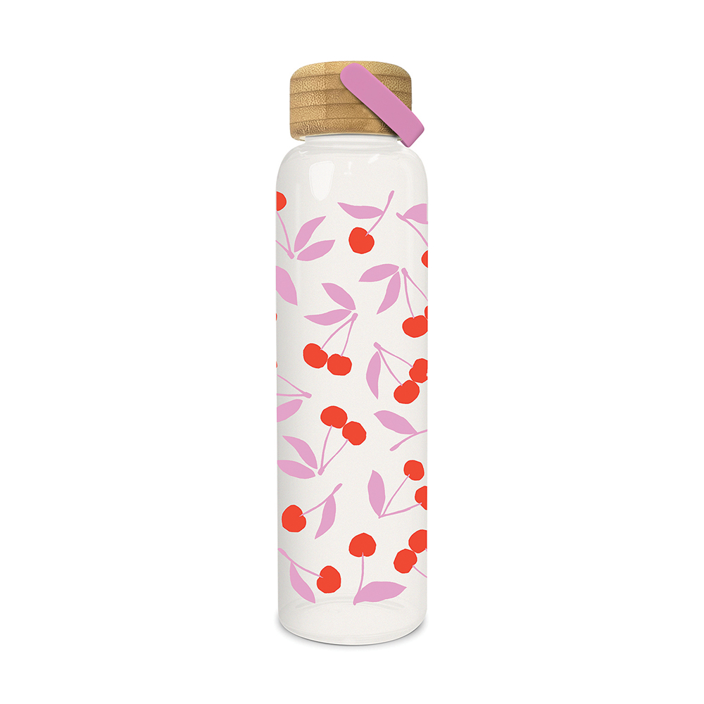 Picture of Cherry Sweet Glass Water Bottle with Bamboo Lid