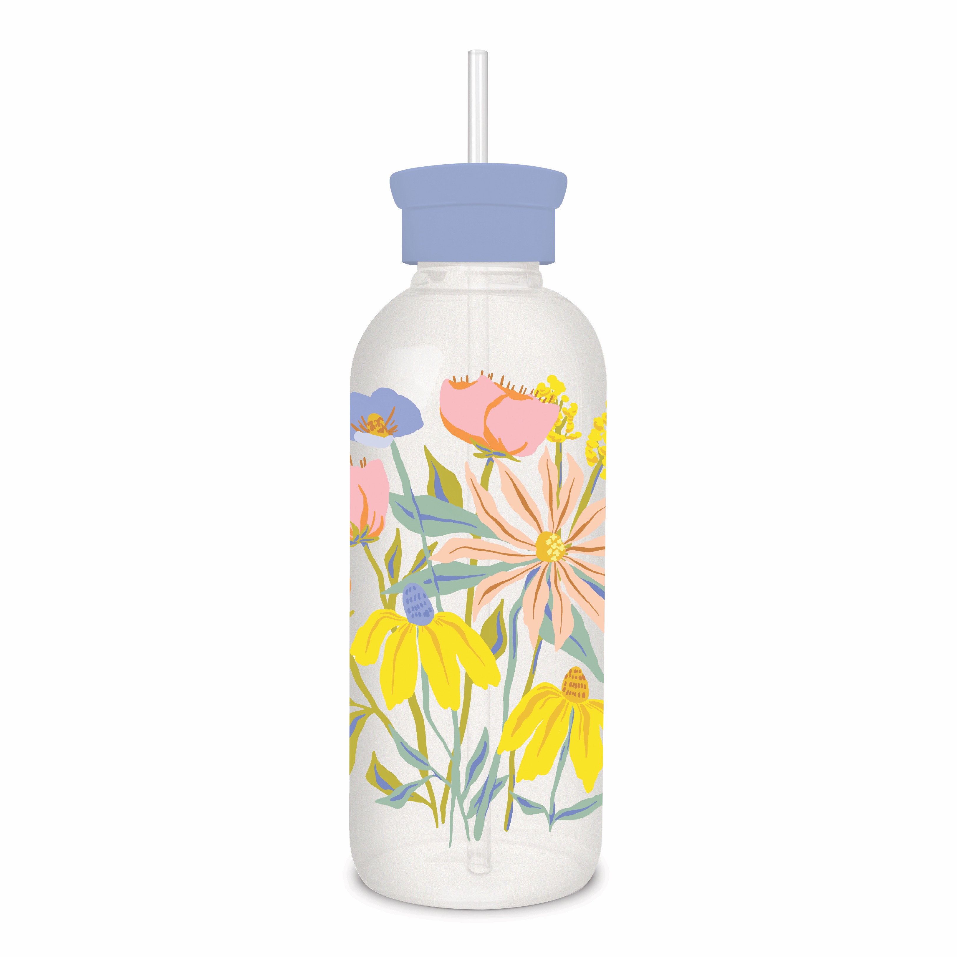 Picture of Springtime Blooms Glass Water Bottle with Straw