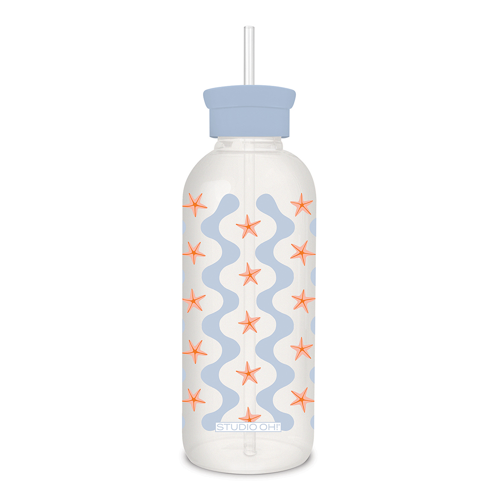 Picture of Riding the Waves Glass Water Bottle with Straw