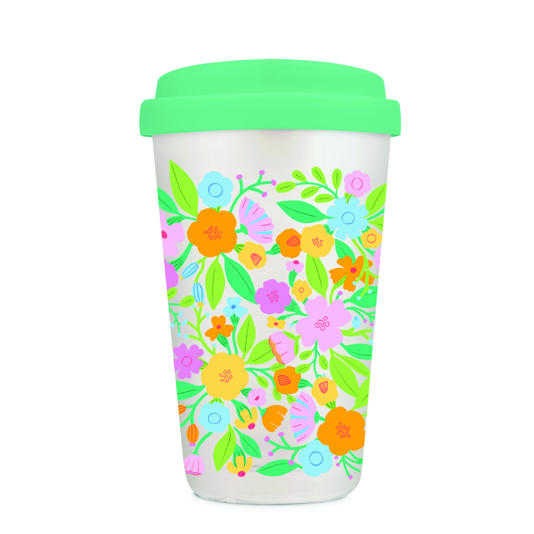 Picture of Floral Rush Glass Coffee Tumbler with Sip-Through