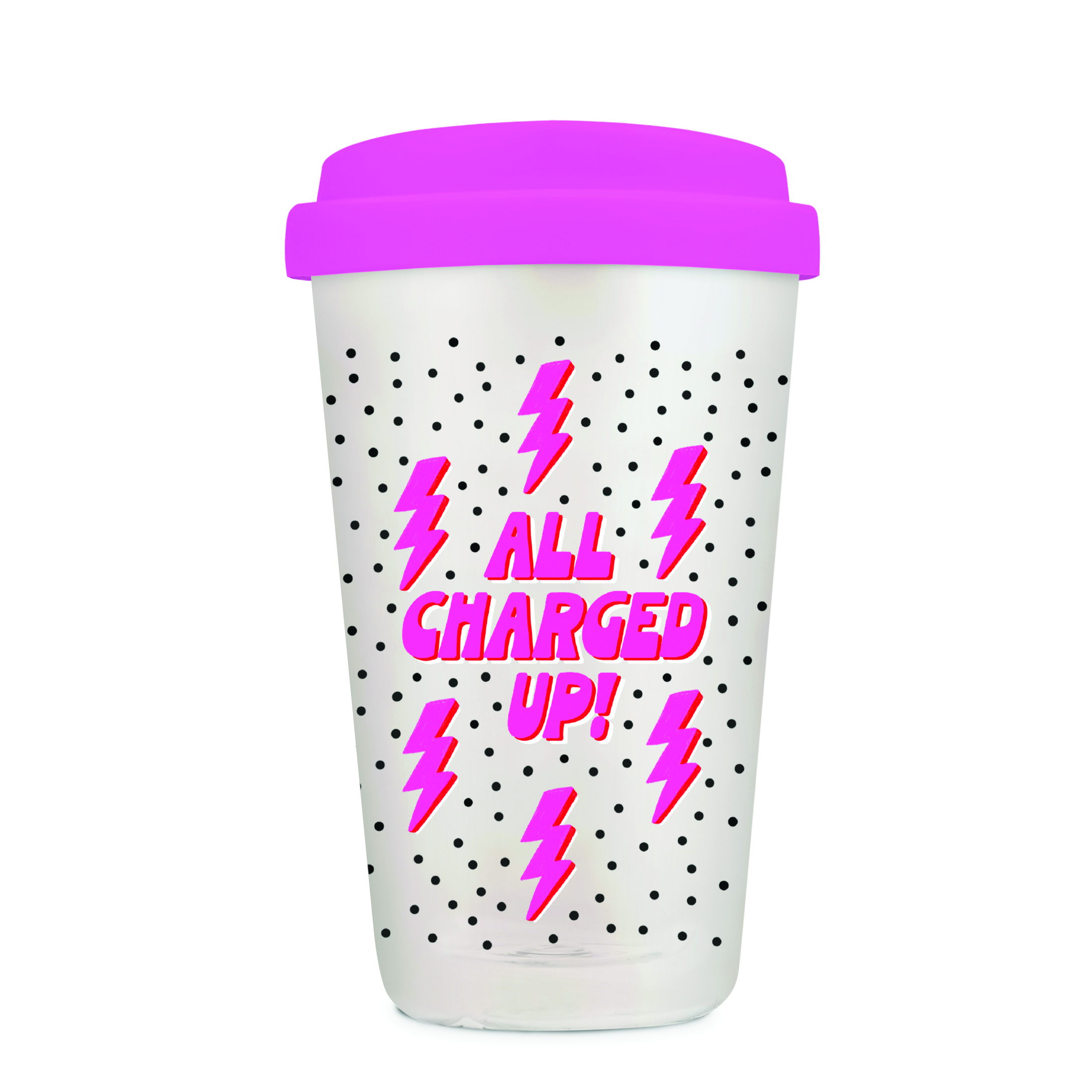 Picture of All Charged Up! Glass Coffee Tumbler with Sip-Thro