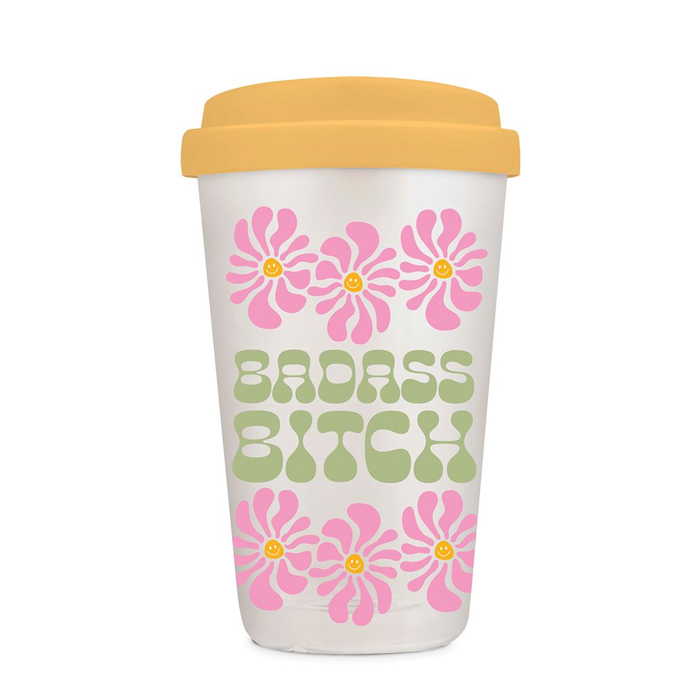 Picture of Badass Bitch Glass Coffee Tumbler with Sip-Through