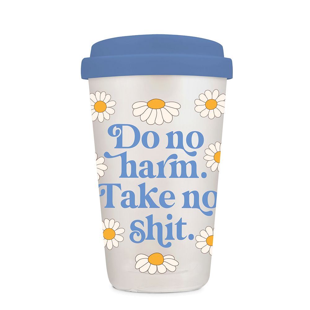 Picture of Do No Harm Glass Coffee Tumbler with Sip-Through S