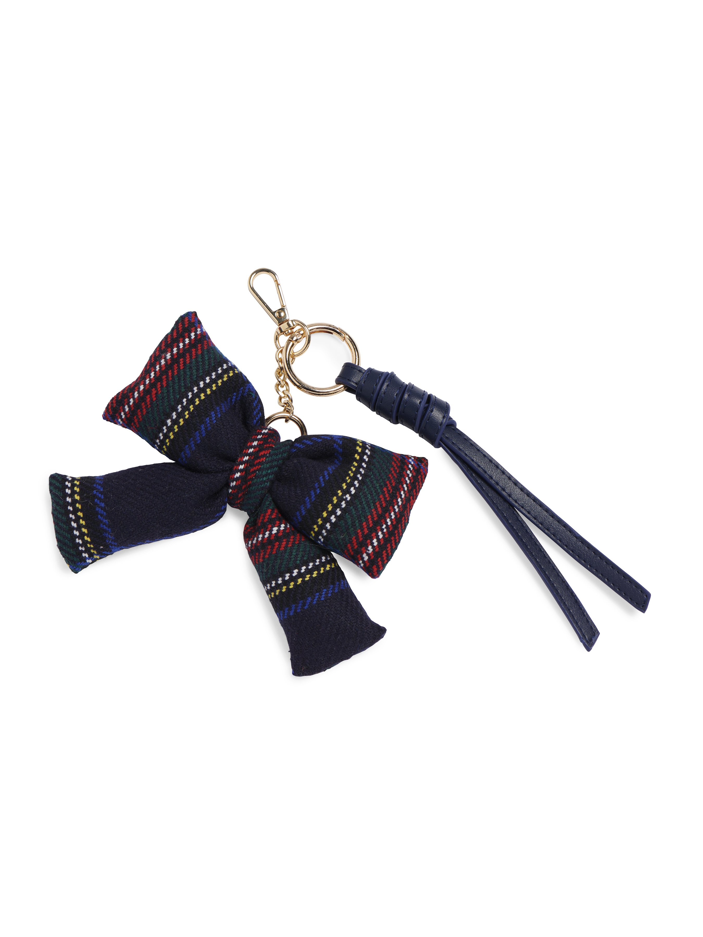 Picture of PLAID BOW BAG CHARM/KEY RING, NAVY