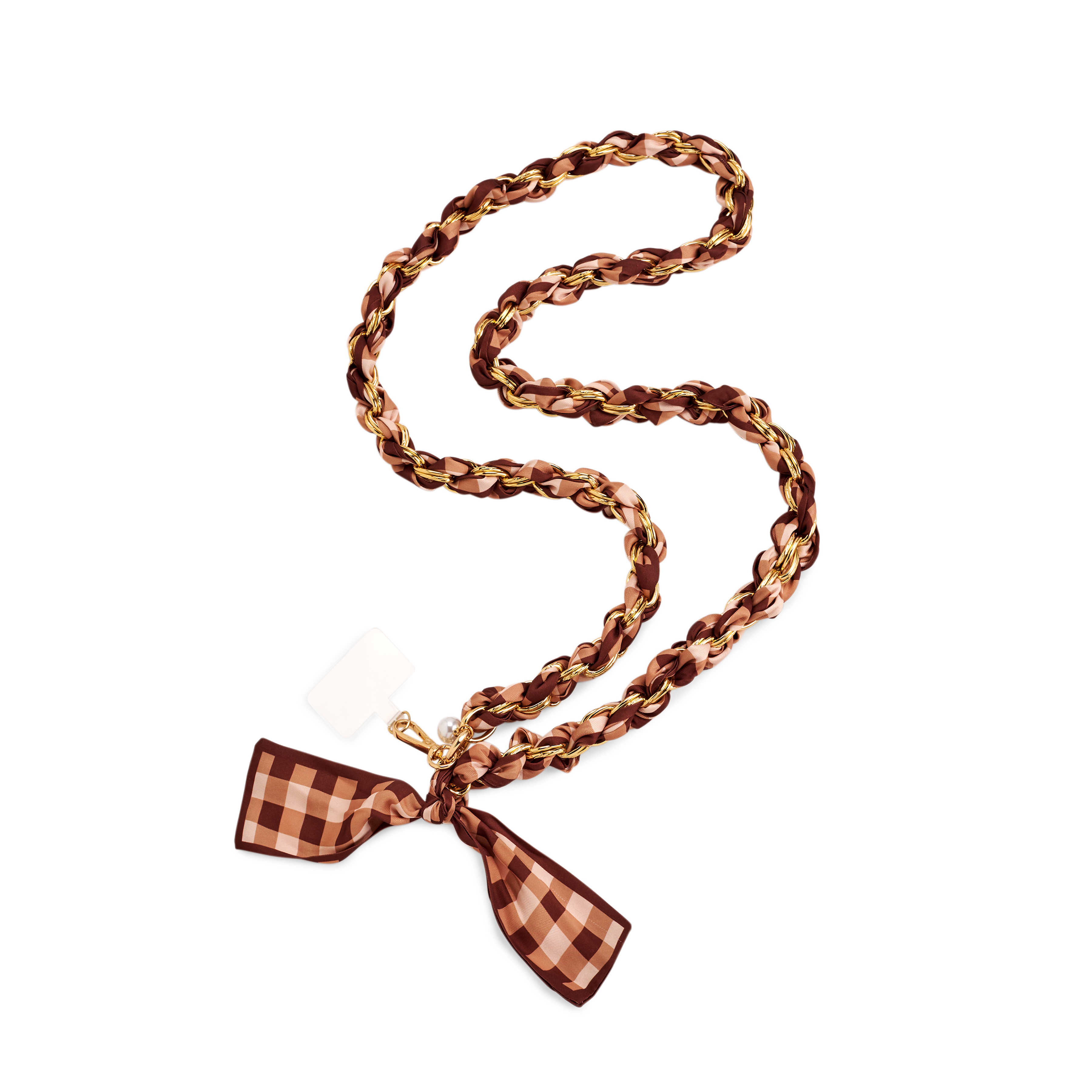 Picture of GINGHAM CROSS-BODY PHONE CHAIN,BROWN