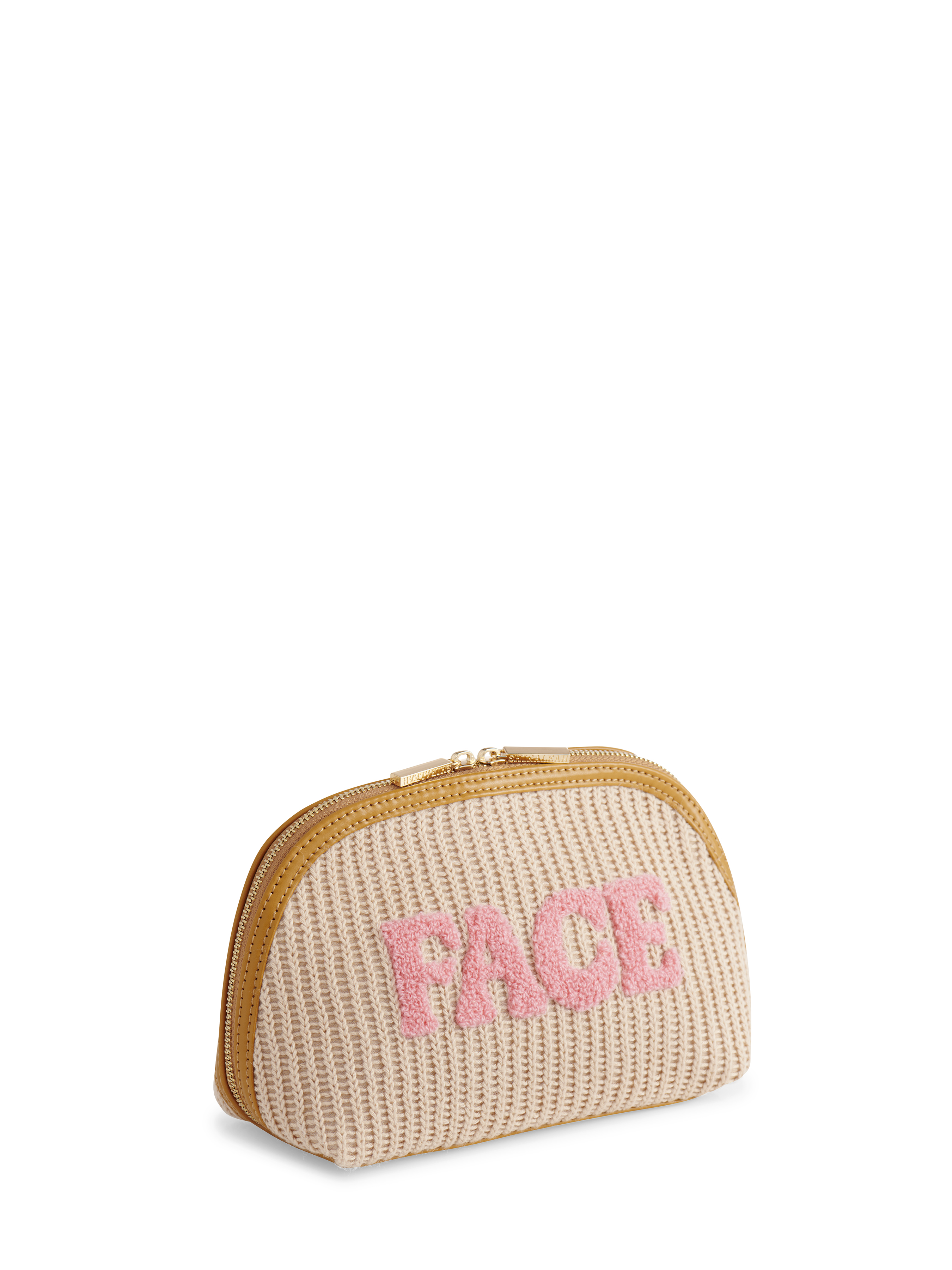 Picture of "FACE" KNIT ZIP POUCH, TOAST