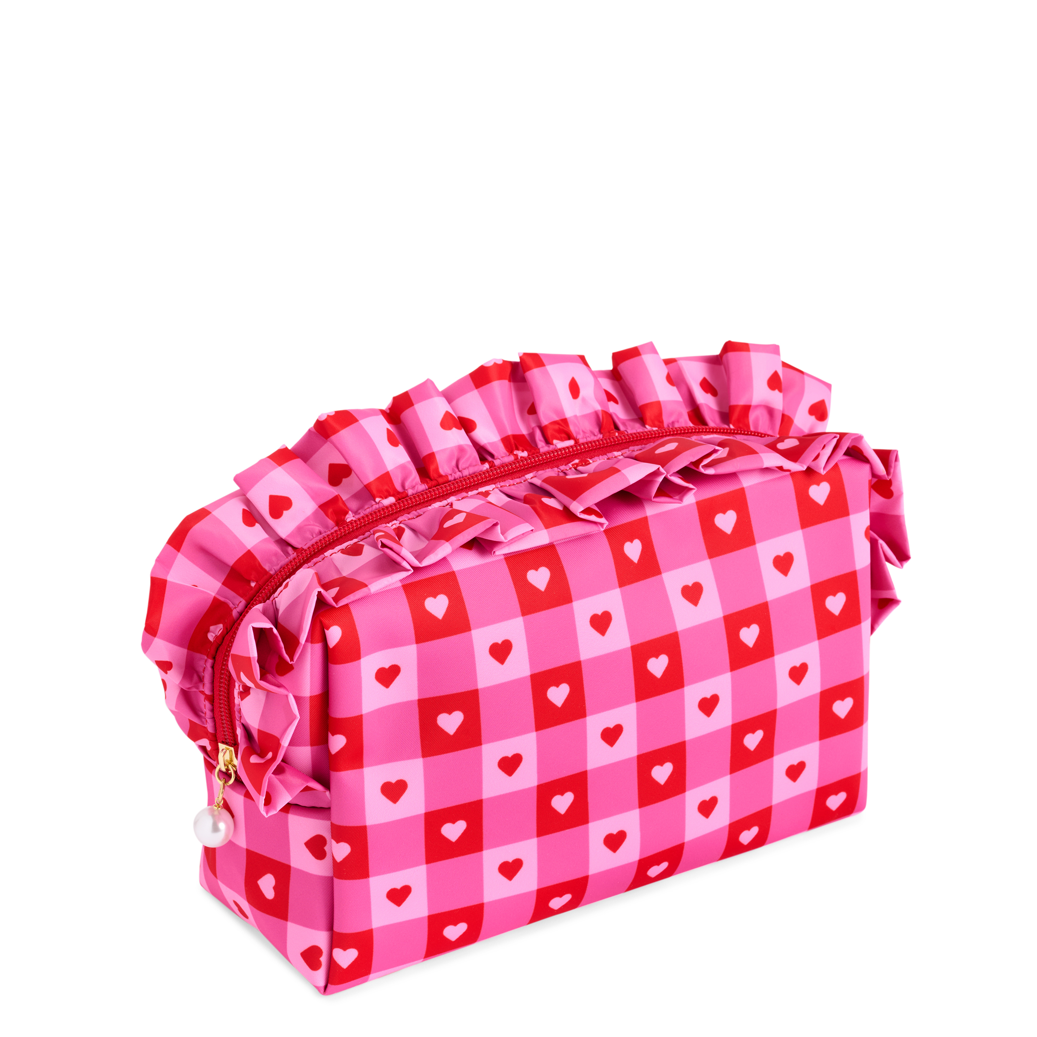 Picture of CHECK HEART L BOXY ZIP POUCH,PINK