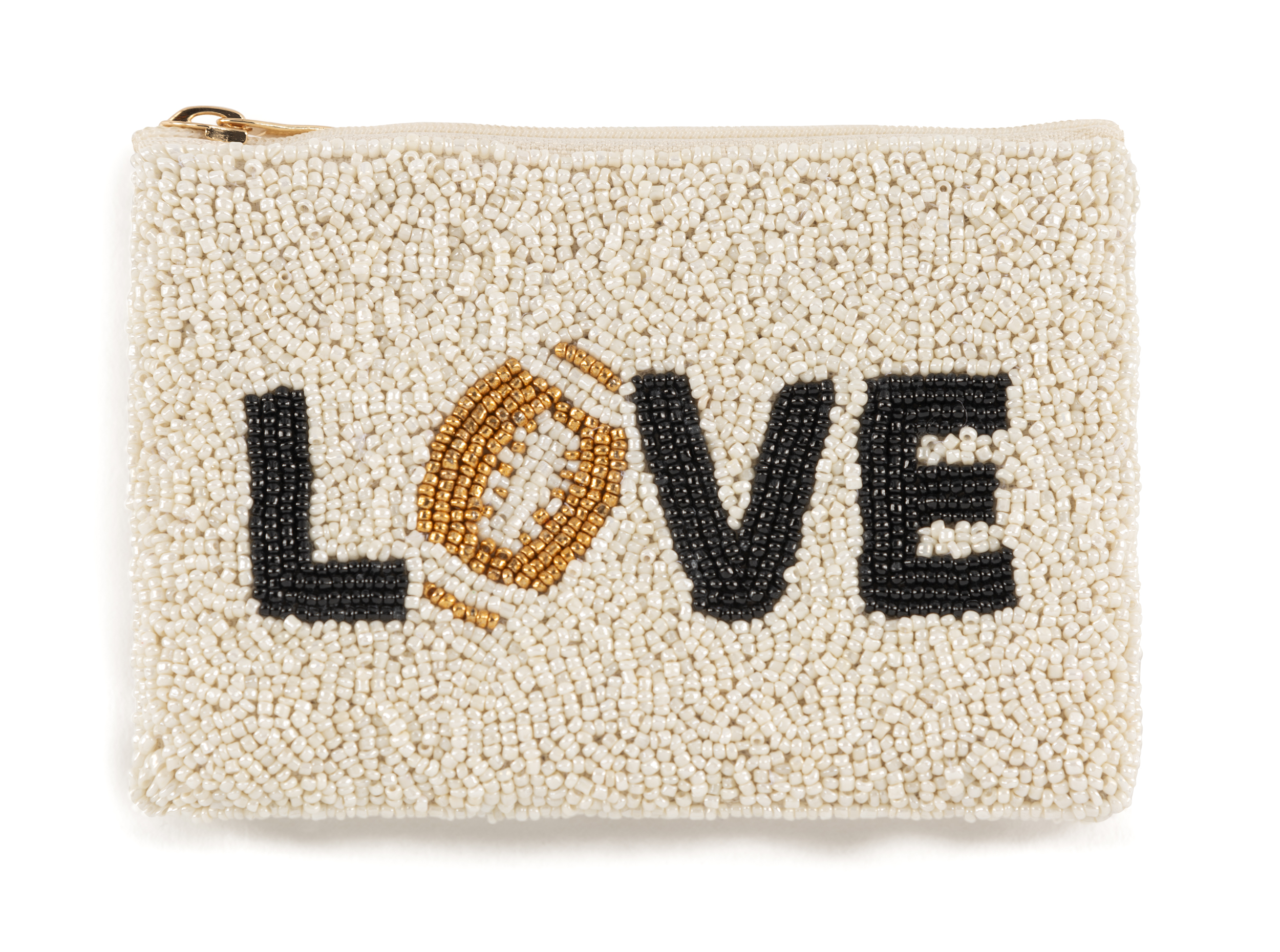 Picture of LOVE BEADED ZIP POUCH,IVORY