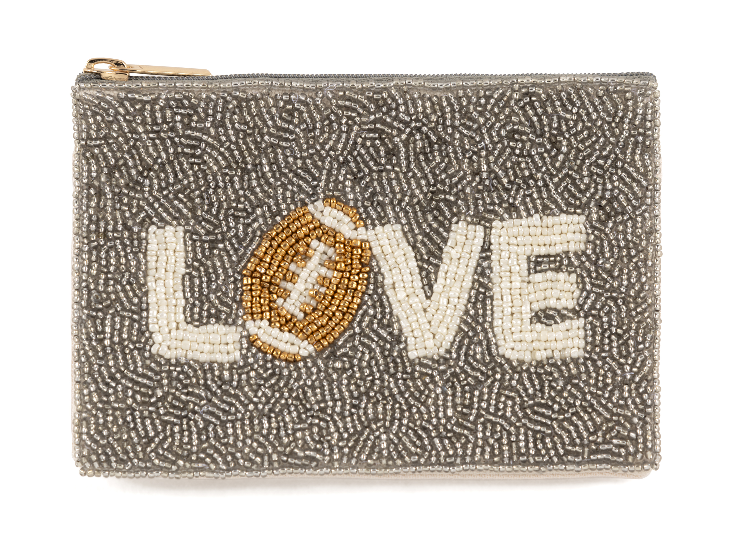 Picture of LOVE BEADED ZIP POUCH,SILVER